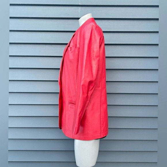Other Vintage Reed Sportswear Red Soft Leather Blazer Jacket Size M / US 6-8 / IT 42-44 - 4 Thumbnail