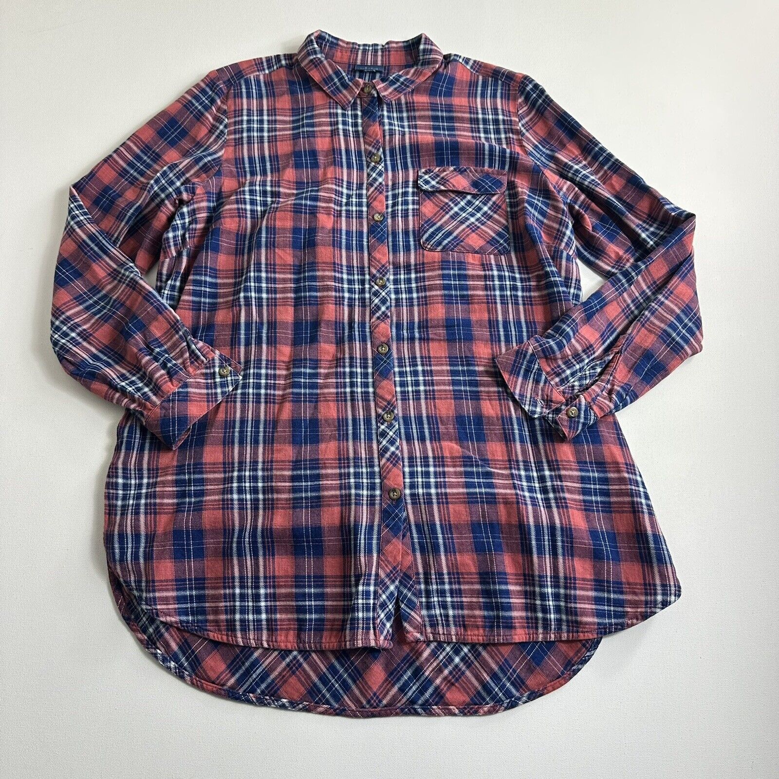 Vintage J Jill Button Up Shirt Womens Size Medium Flannel Red Plaid Long  Sleeve Casual