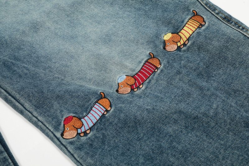 Jean Retro dachshund embroidered washed curved jeans for men Size US 34 / EU 50 - 6 Thumbnail