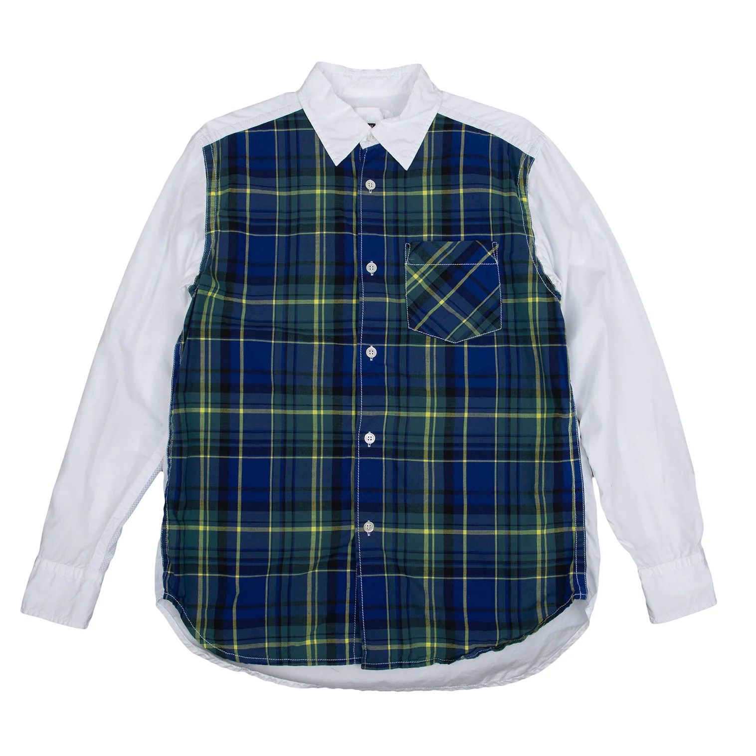 Ganryu Cotton Check Color Block Shirt in White and Blue, M Size US M / EU 48-50 / 2 - 1 Thumbnail