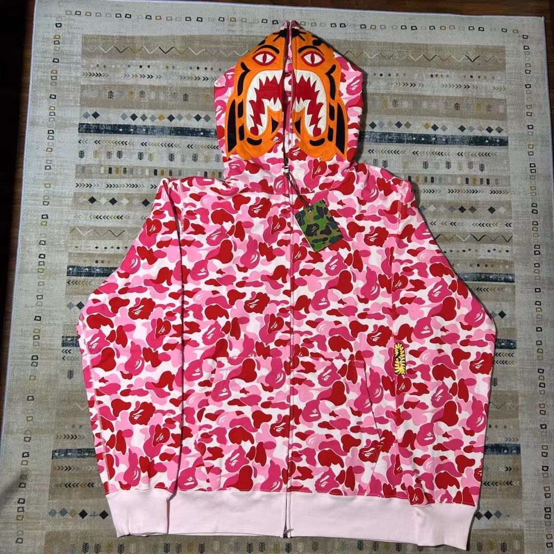 image of Bape Camo Tiger Full Zip Hoodie in Pink, Men's (Size 2XL)