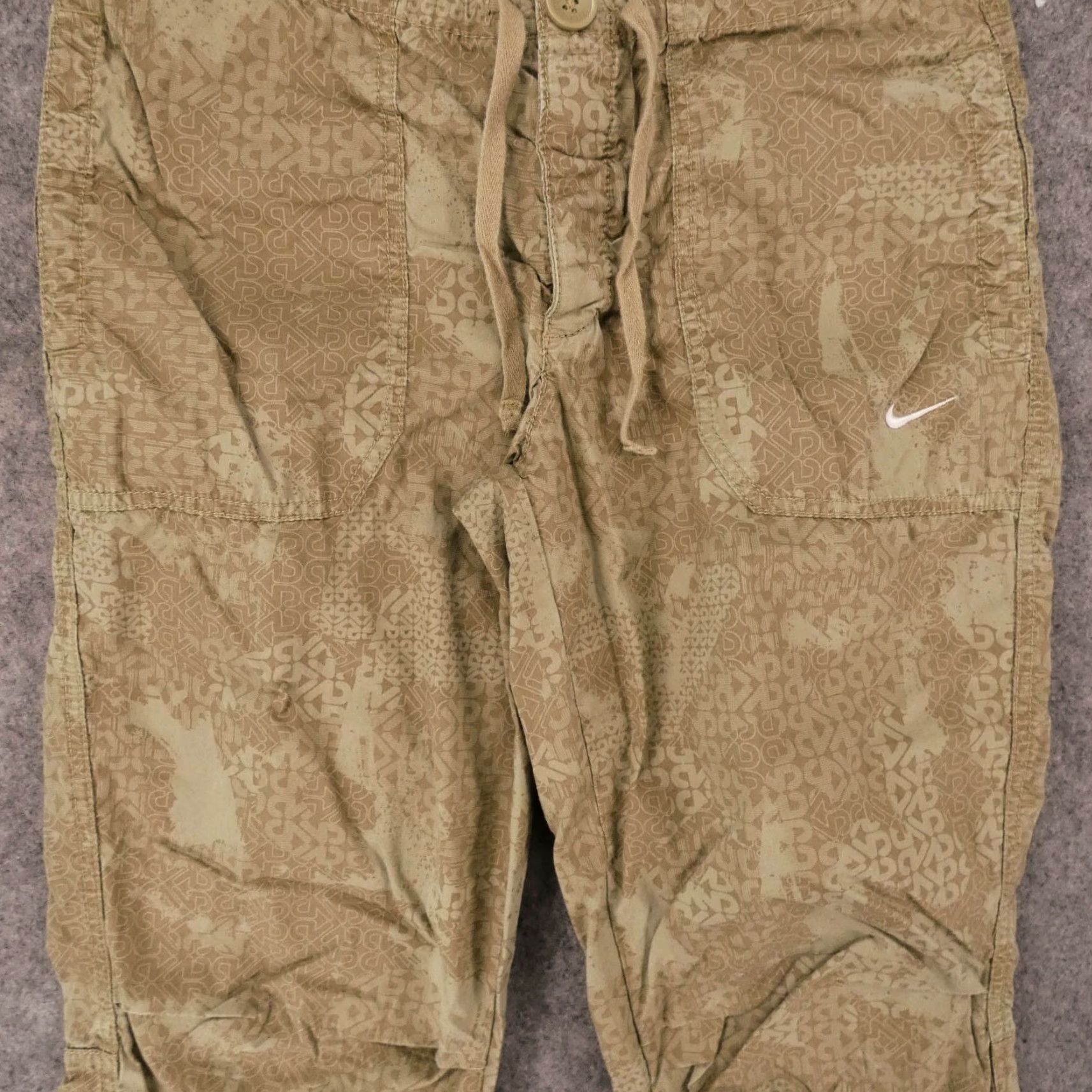 Nike Nike Pants Womens Small Capri Beige Brown Geo Button Fly Drawstring Logo Capris Womens Size 28" / US 6 / IT 42 - 3 Thumbnail
