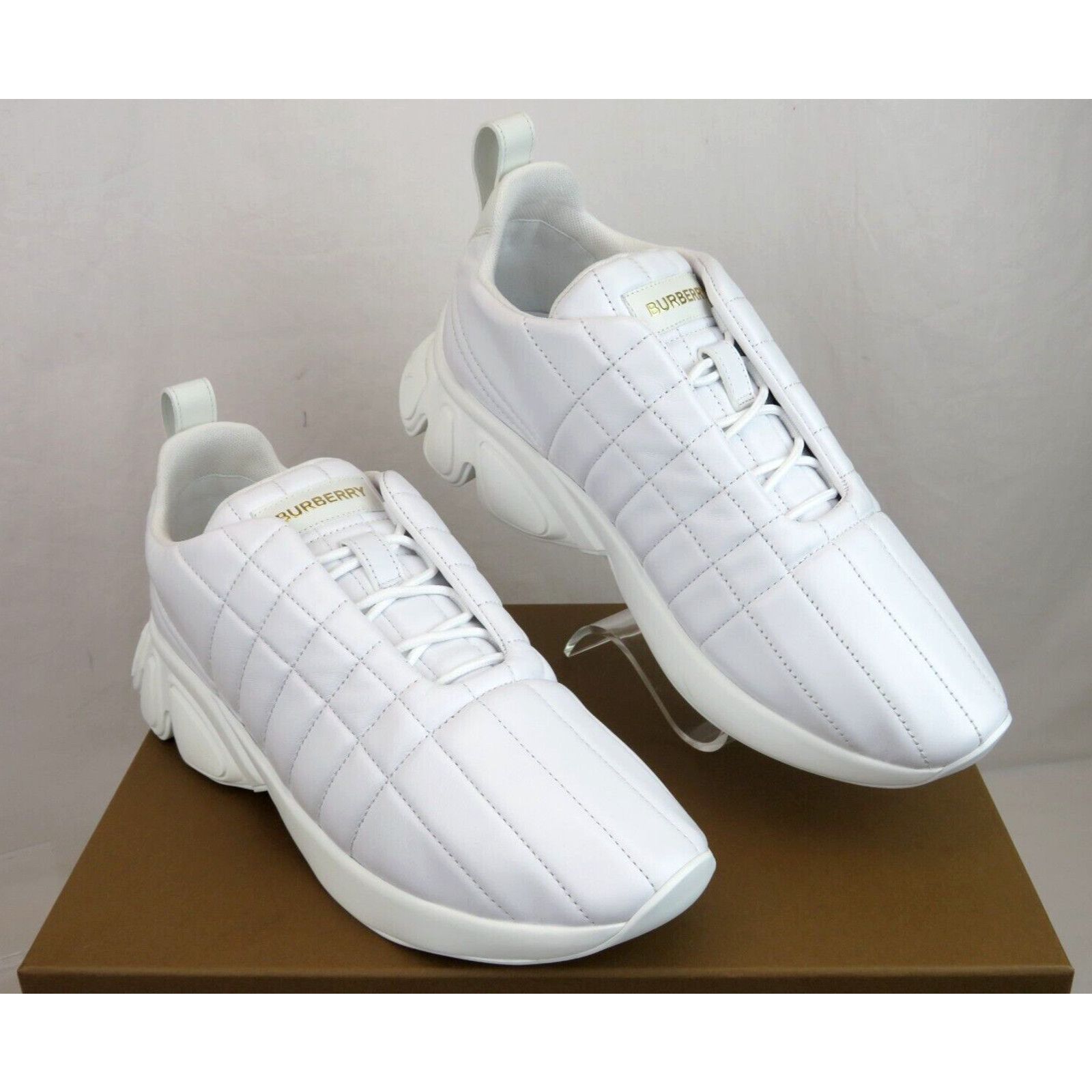 Burberry AXBURTON WHITE CHECK QUILTED LEATHER LOGO SNEAKERS 9 US 42 Size US 9 / EU 42 - 3 Thumbnail