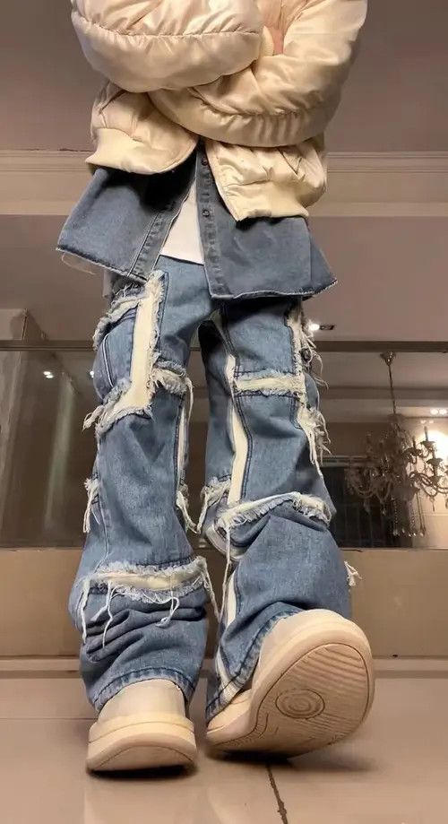 Jean High street ripped raw edge patchwork draped jeans Size US 32 / EU 48 - 5 Thumbnail