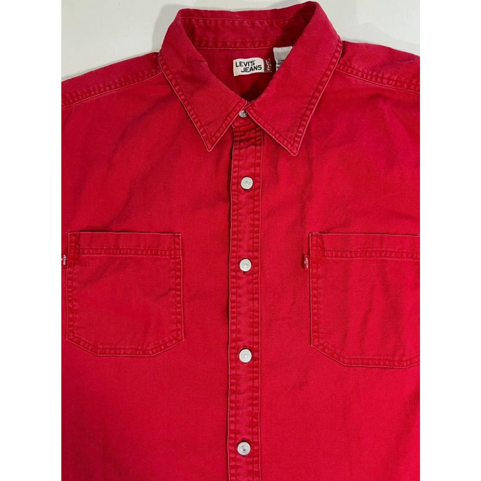 Levi's VINTAGE Levi's Men’s Denim Work Shirt Button-Up XL Red 90s Classic Pockets Long Sleeve Denim Size US XL / EU 56 / 4 - 2 Thumbnail