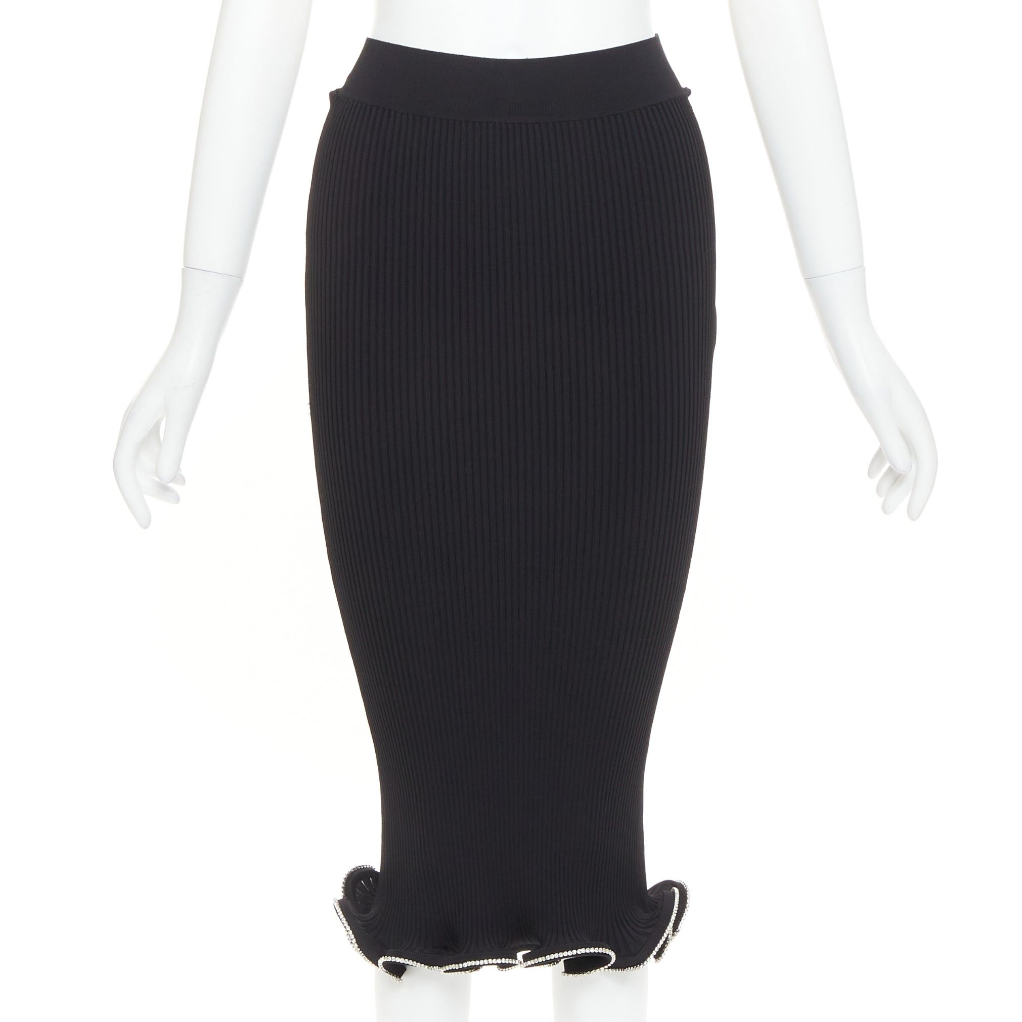 Alexandre Vauthier ALEXANDRE VAUTHIER black ribbed knit silver strass crystal flounce ruffle skirt Size 25" / US 0 / IT 36 - 1 Thumbnail