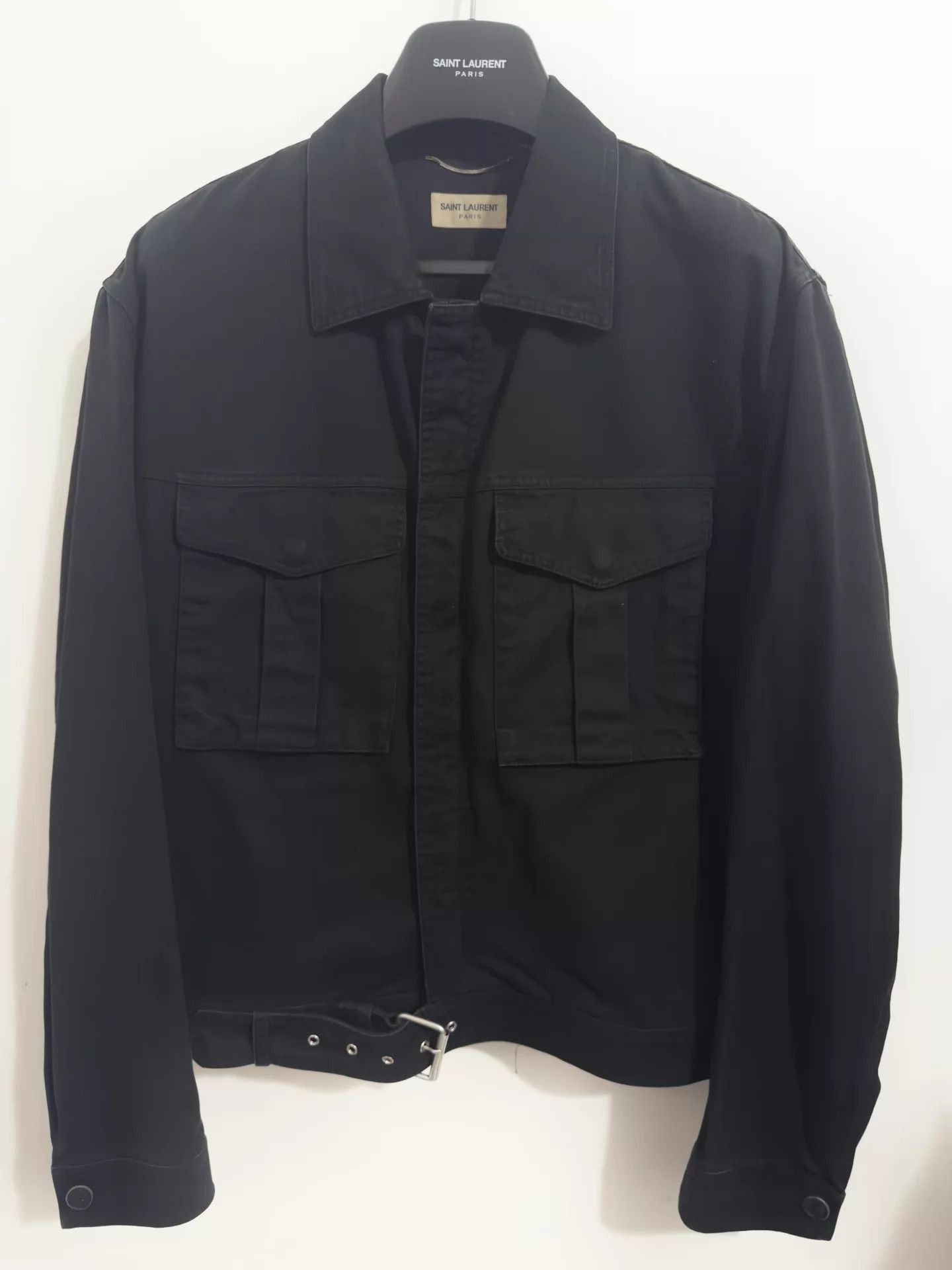 Saint Laurent Paris Black XL Utility Jacket with Front Pockets and Belt Size US XL / EU 56 / 4 - 1 Thumbnail