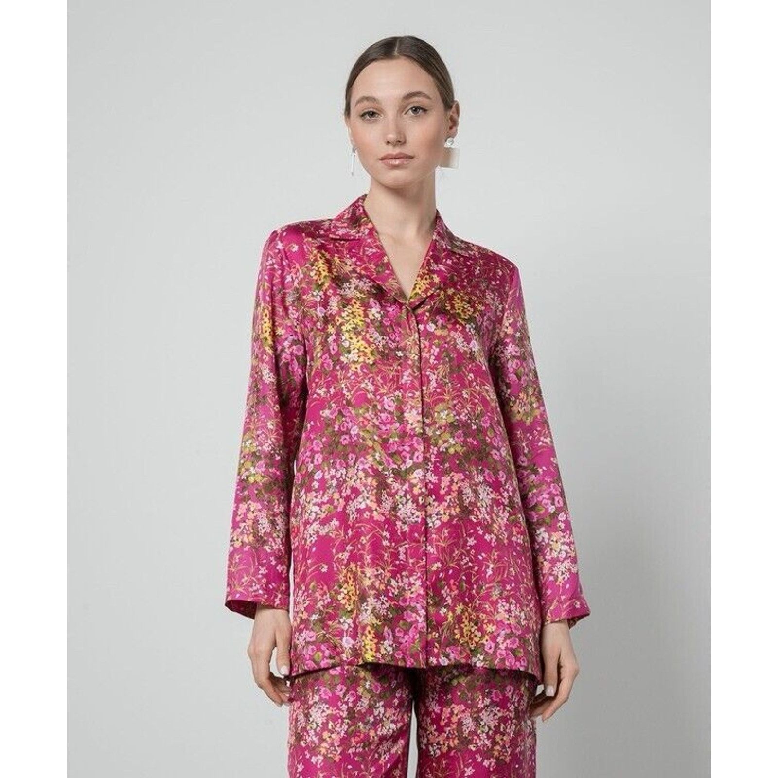 Max Mara NEW $715 Max Mara Studio Size 10 Floral Silk Blouse Top NWT Size L / US 10 / IT 46 - 5 Thumbnail