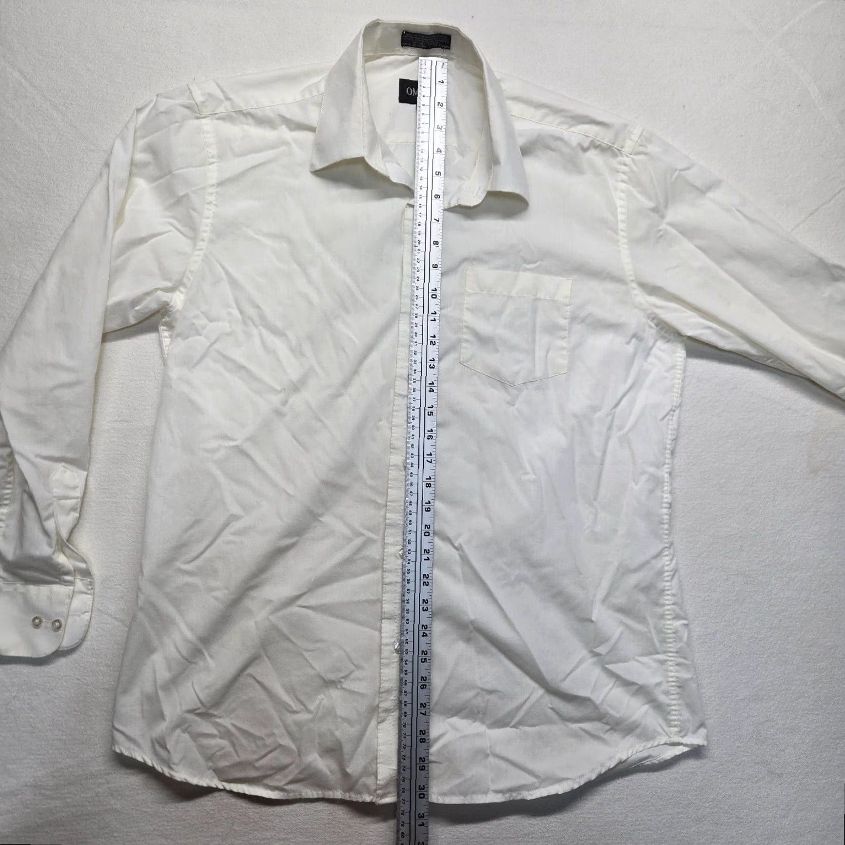 Omega VINTAGE Omega Shirt Regular White 16-16.5 L Mens Long Sleeve Dress Shirt Button Up 60/40 Cotton-Poly Convertible Cuff Size 42R - 6 Thumbnail