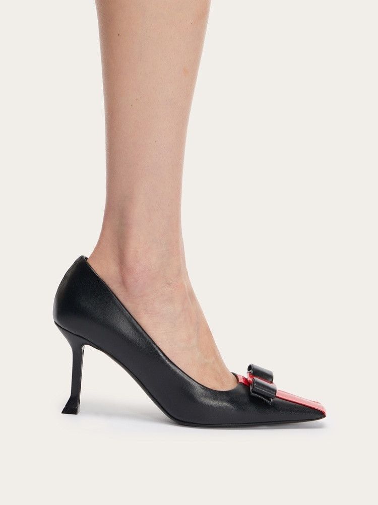 Salvatore Ferragamo o1s1rm0724 Vara Bow Leather Pumps in Black/Red Size US 7.5 / IT 37.5 - 3 Thumbnail
