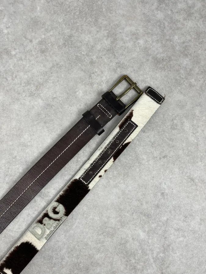 Dolce & Gabbana 2000s Dolce & Gabbana Brown & White Fur Leather Belt Size ONE SIZE - 3 Thumbnail