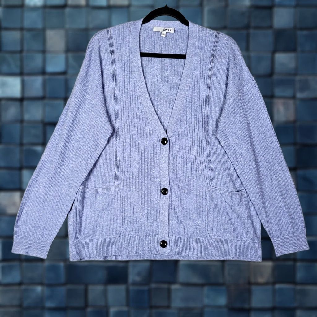 Vintage SWTR Women’s blue cardigan button up Pockets v-neck sweater Size XL Size XL / US 12-14 / IT 48-50 - 1 Thumbnail