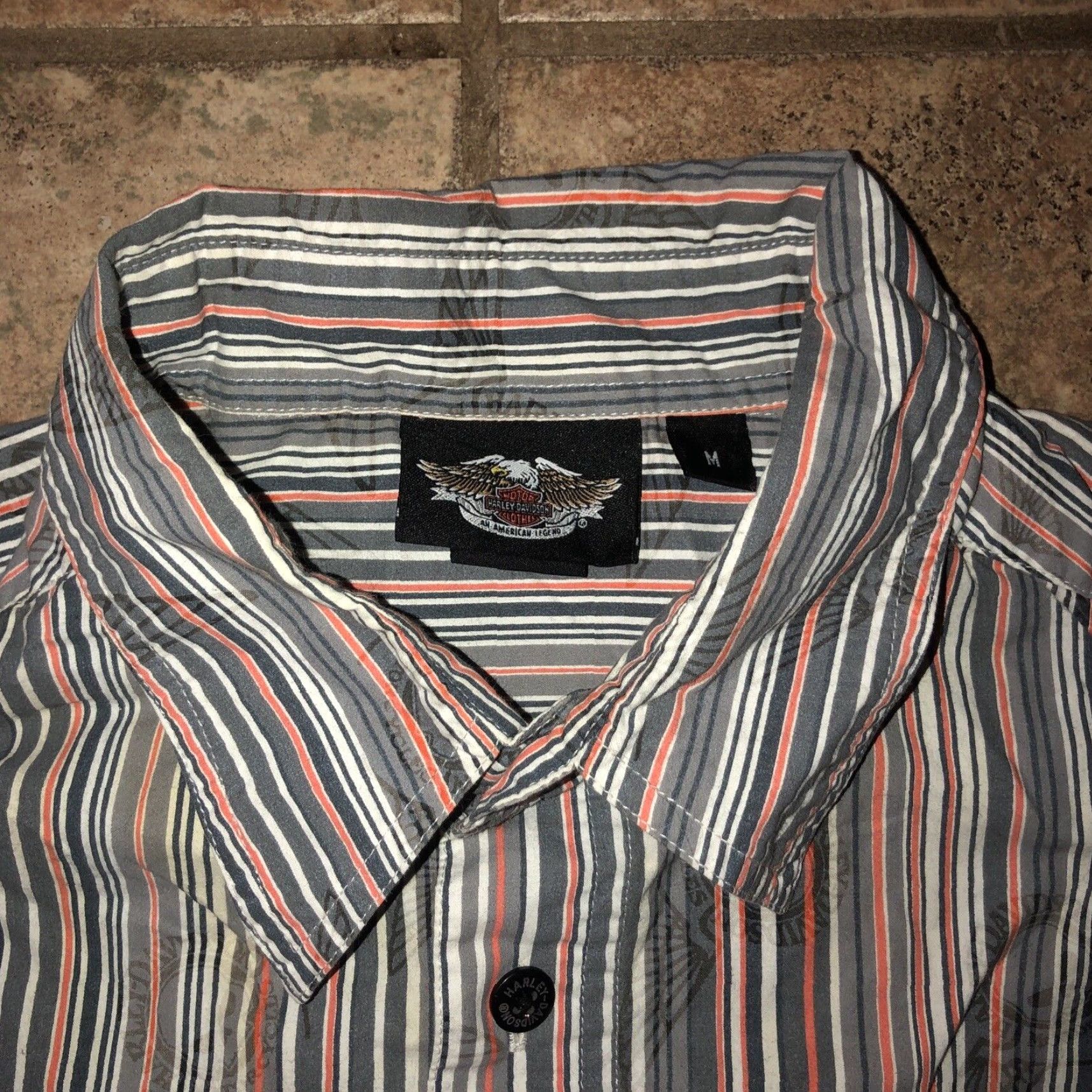 Harley Davidson Harley-Davidson Striped Button-Up Shirt Mens M Gray Short Sleeve Men Regular, Biker, Motorcycle, Vintage? No, Pre-owned Size US M / EU 48-50 / 2 - 2 Thumbnail
