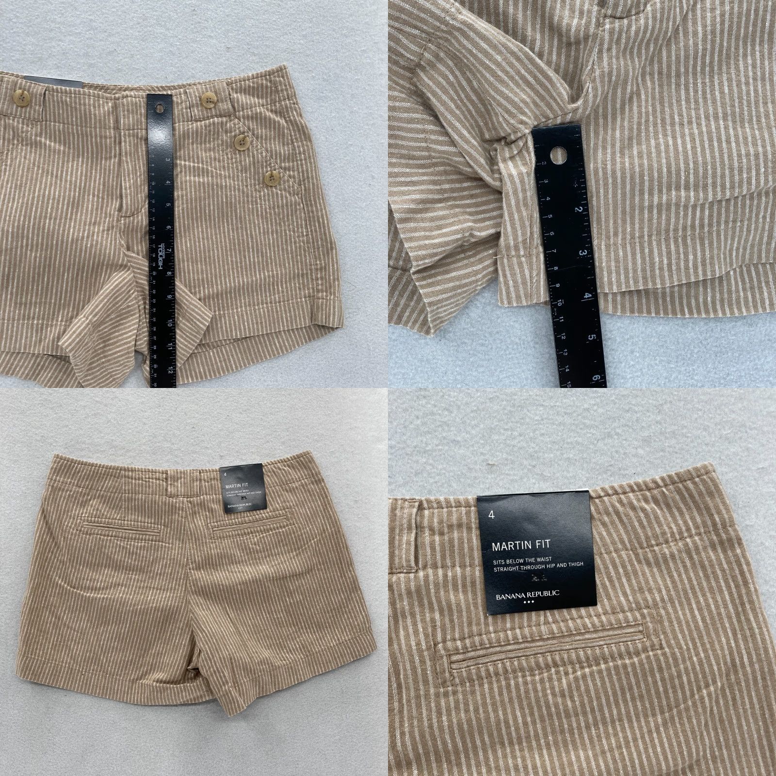 Banana Republic Banana Republic Martin Fit Linen Blend Shorts Women's 4 Brown Striped Low Rise Size 27" / US 4 / IT 40 - 8 Thumbnail