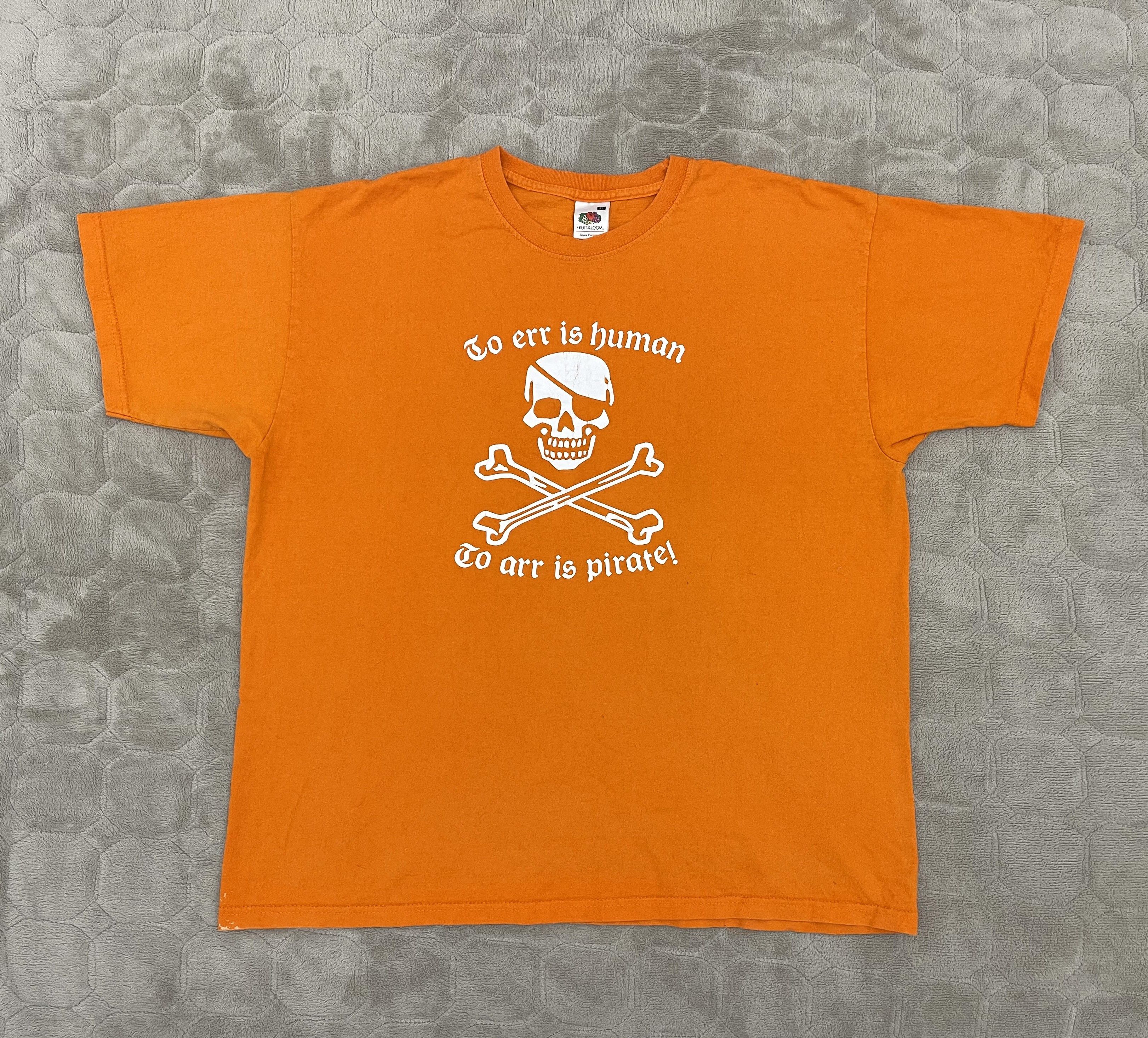 Fruit Of The Loom × Vintage Vintage Y2K Skull and Bones Go err is human Go arr is pirate Size US XL / EU 56 / 4 - 1 Thumbnail