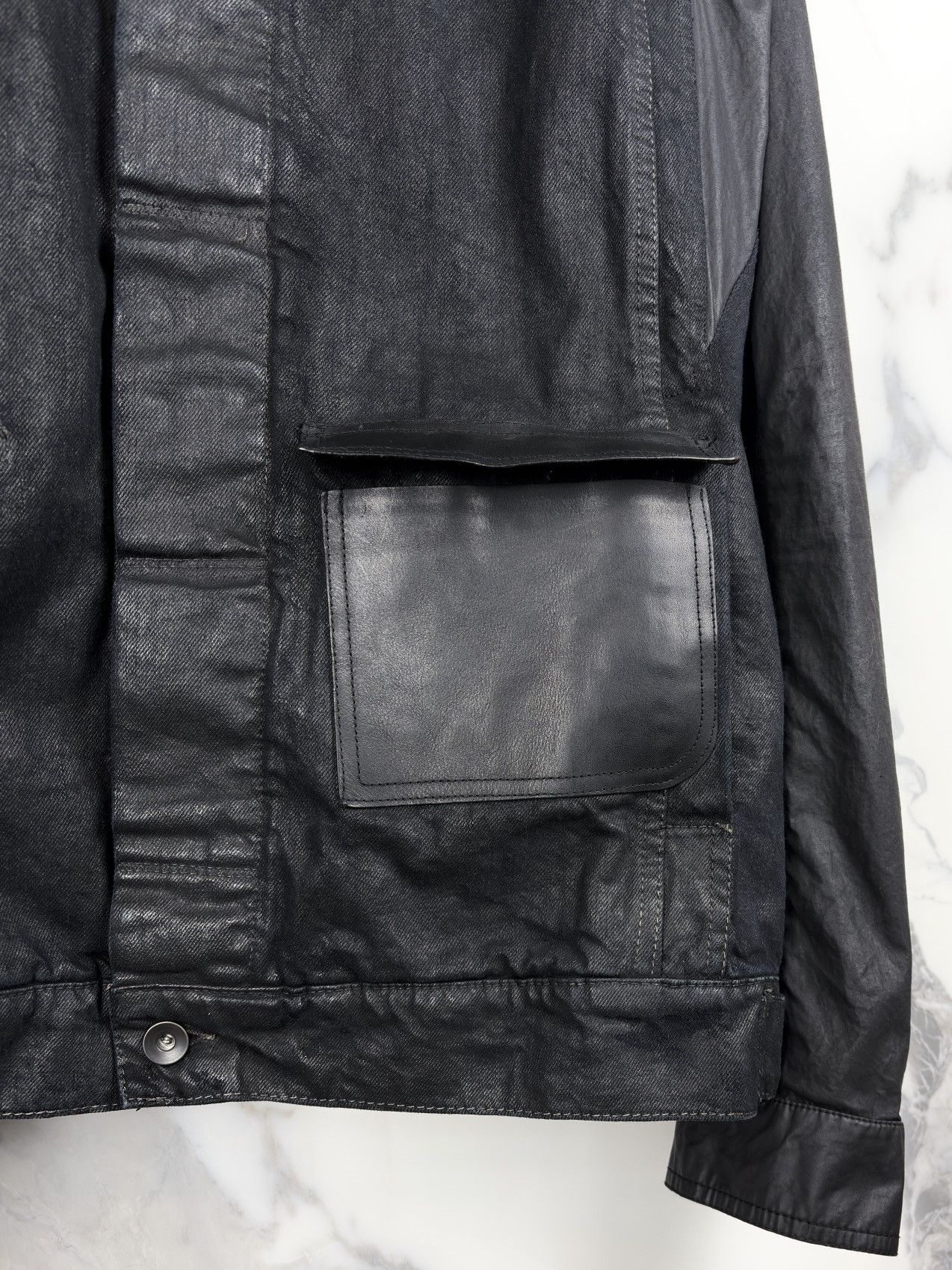 Rick Owens SS15 Rick Owens Black Scrub Waxed Denim Worker Jacket Size US XL / EU 56 / 4 - 3 Thumbnail