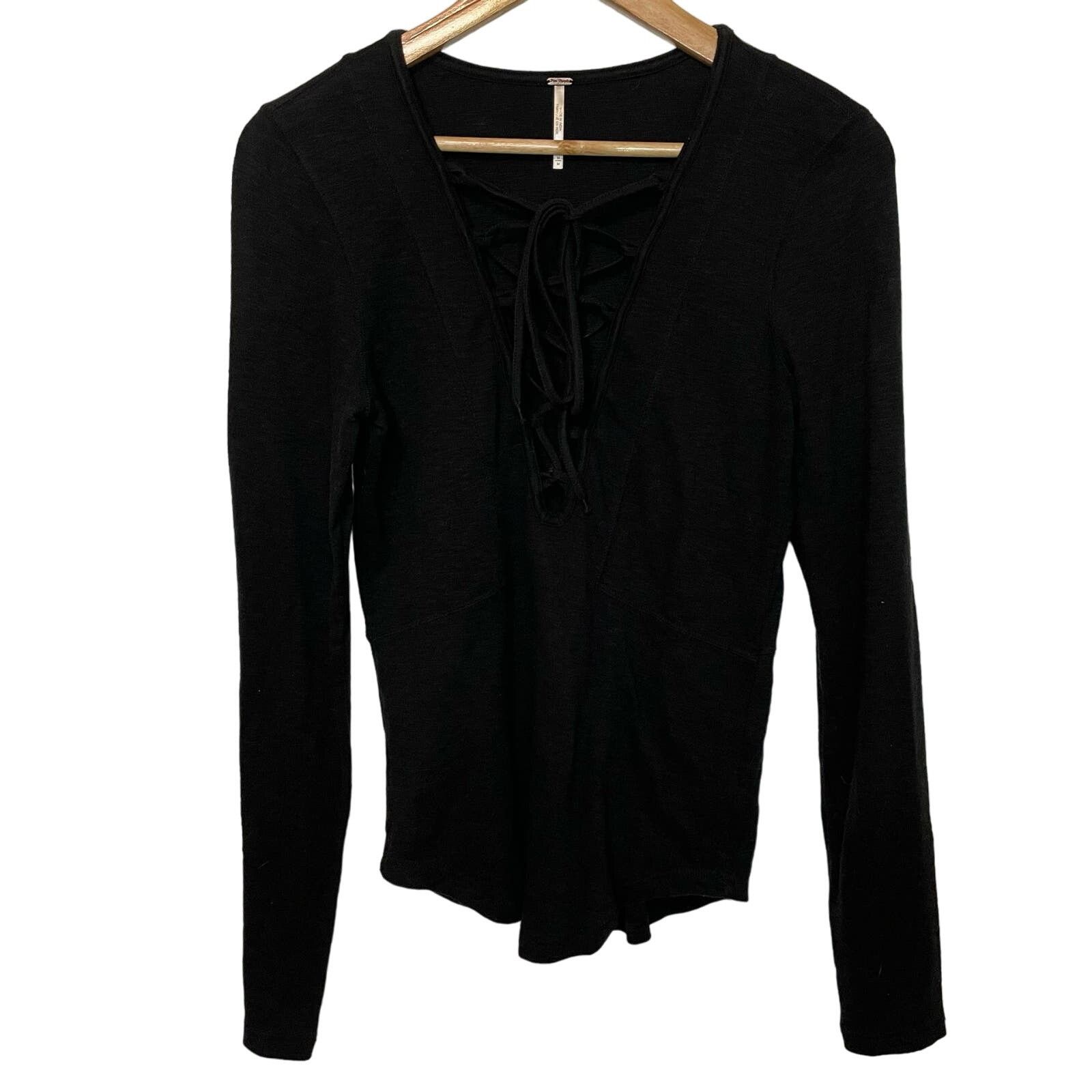 Free People Free People Black Long Sleeve M Womens Lace Up Casual Layer Size M / US 6-8 / IT 42-44 - 1 Thumbnail
