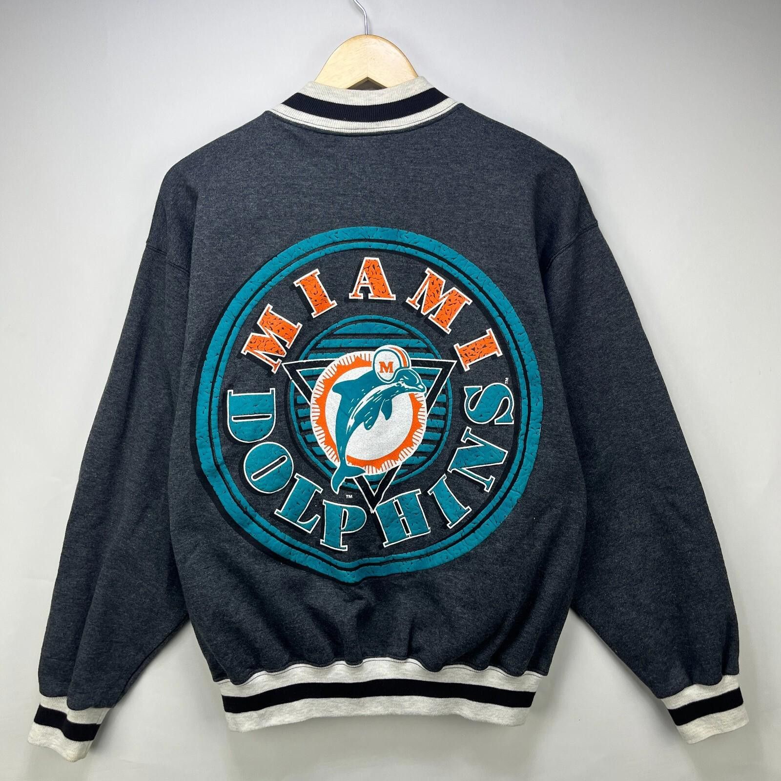 Other Vintage 90s Miami Dolphins Varsity Style Jacket Sweat Medium Size ONE SIZE - 3 Thumbnail