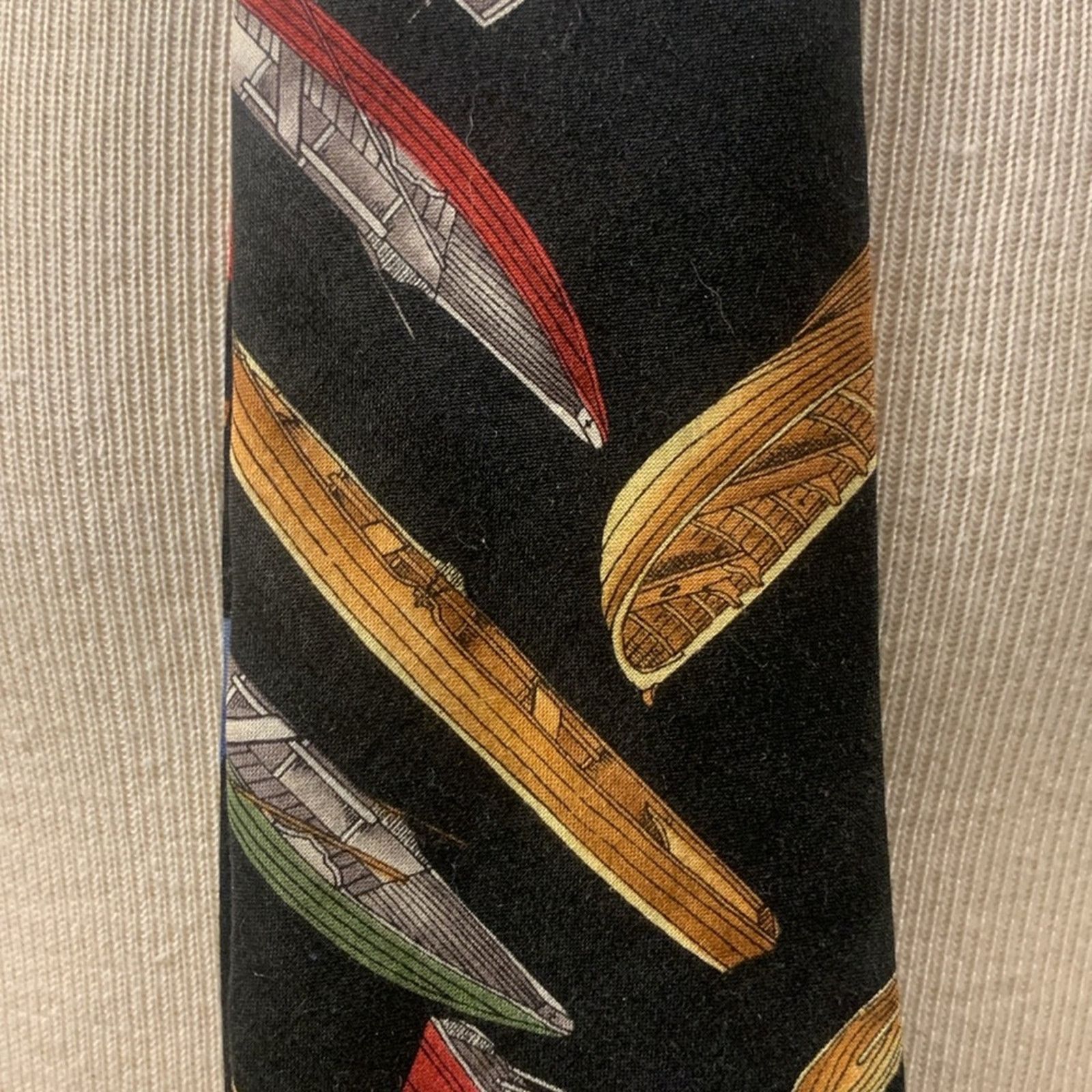 Vintage Canoes rowboats oars outdoor camping cotton necktie Size ONE SIZE - 4 Thumbnail