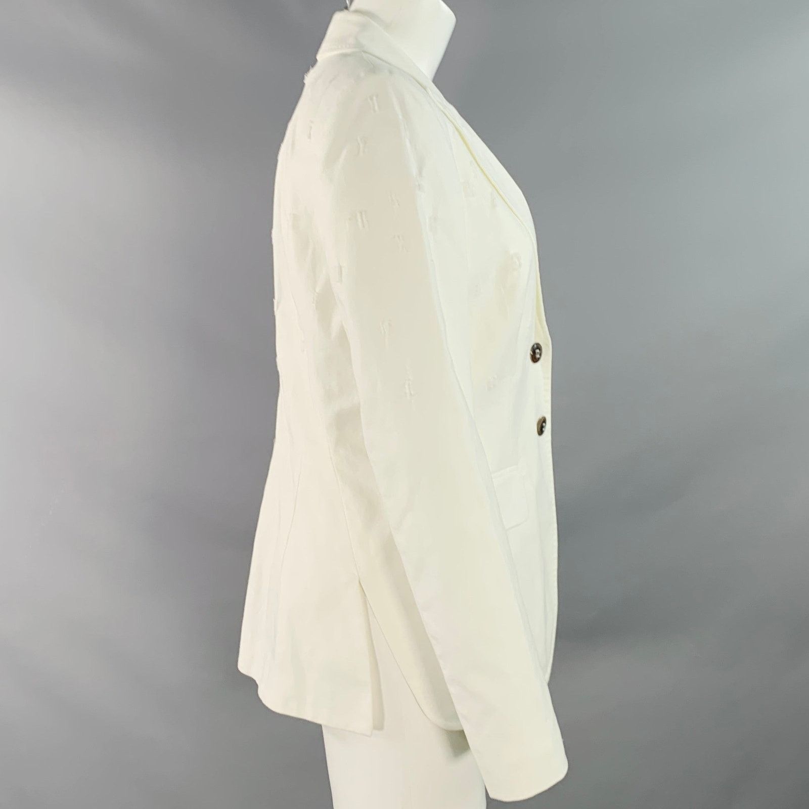 Escada S White Cotton Blend Textured Peak Lapel Jacket Blazer Size S / US 4 / IT 40 - 3 Thumbnail