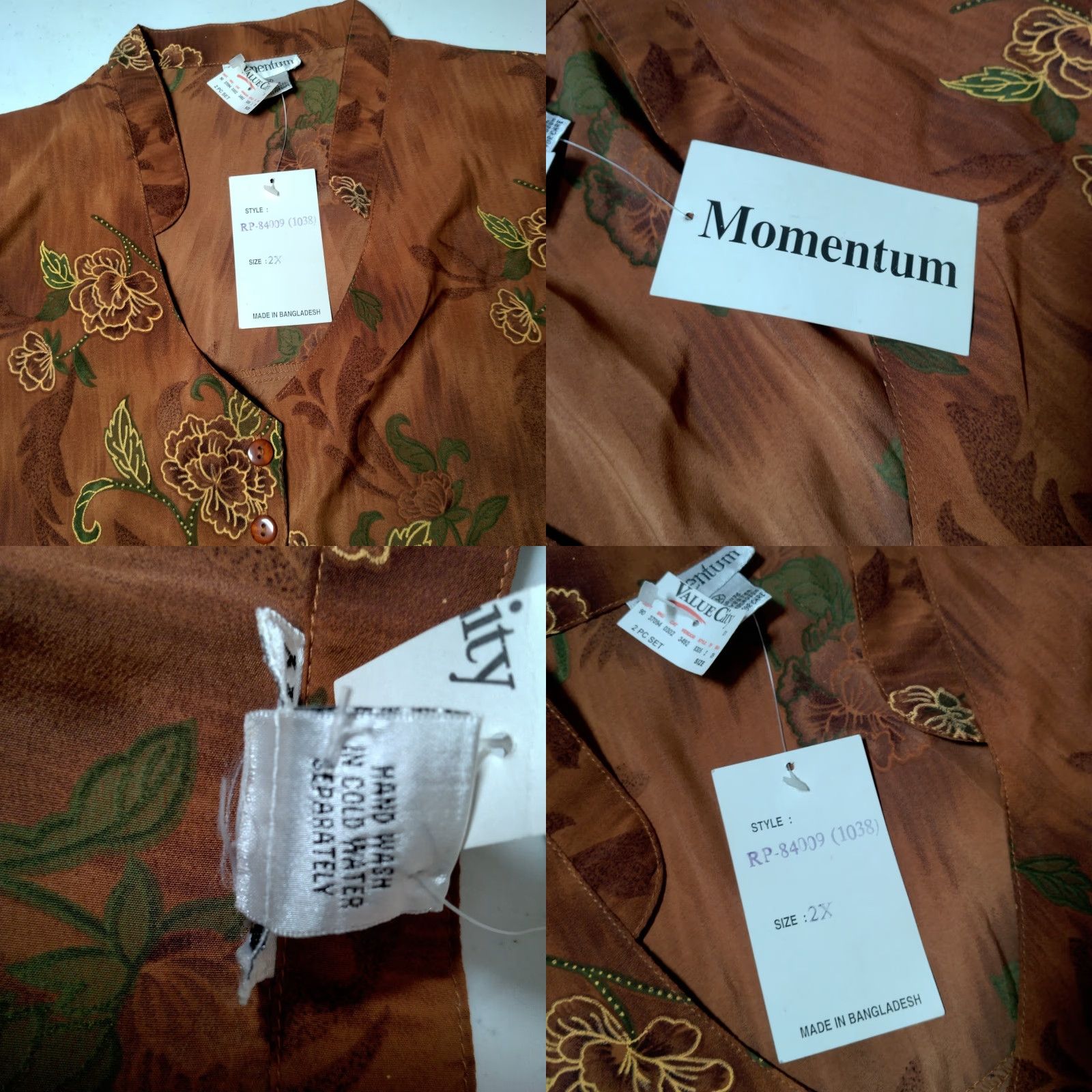 Vintage VINTAGE Momentum Blouse Plus Size 2X Brown Floral Button Tie Back Short Sleeve V Neck 90s Womens Size XXL / US 16-18 / IT 52-54 - 8 Thumbnail
