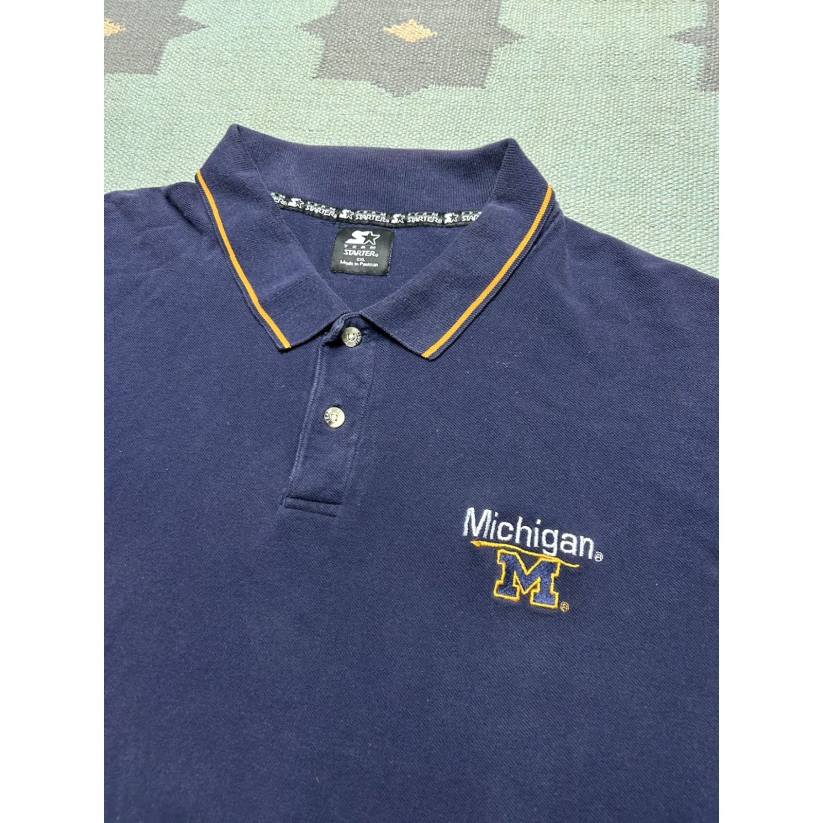 Starter VINTAGE Starter University of Michigan Wolverines Polo Shirt 2XL Short Sleeve Blue Mens XXL Size US XXL / EU 58 / 5 - 2 Thumbnail