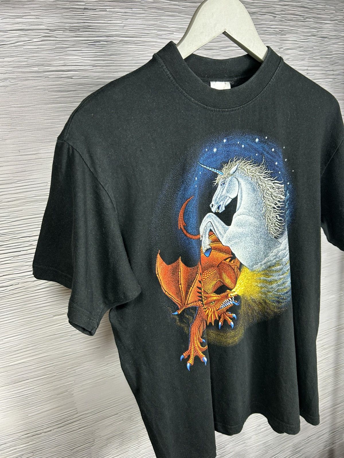 Vintage Vintage 90s Hewlin Dragon Unicorn Battle T Shirt Boxy Fit Size US M / EU 48-50 / 2 - 2 Thumbnail