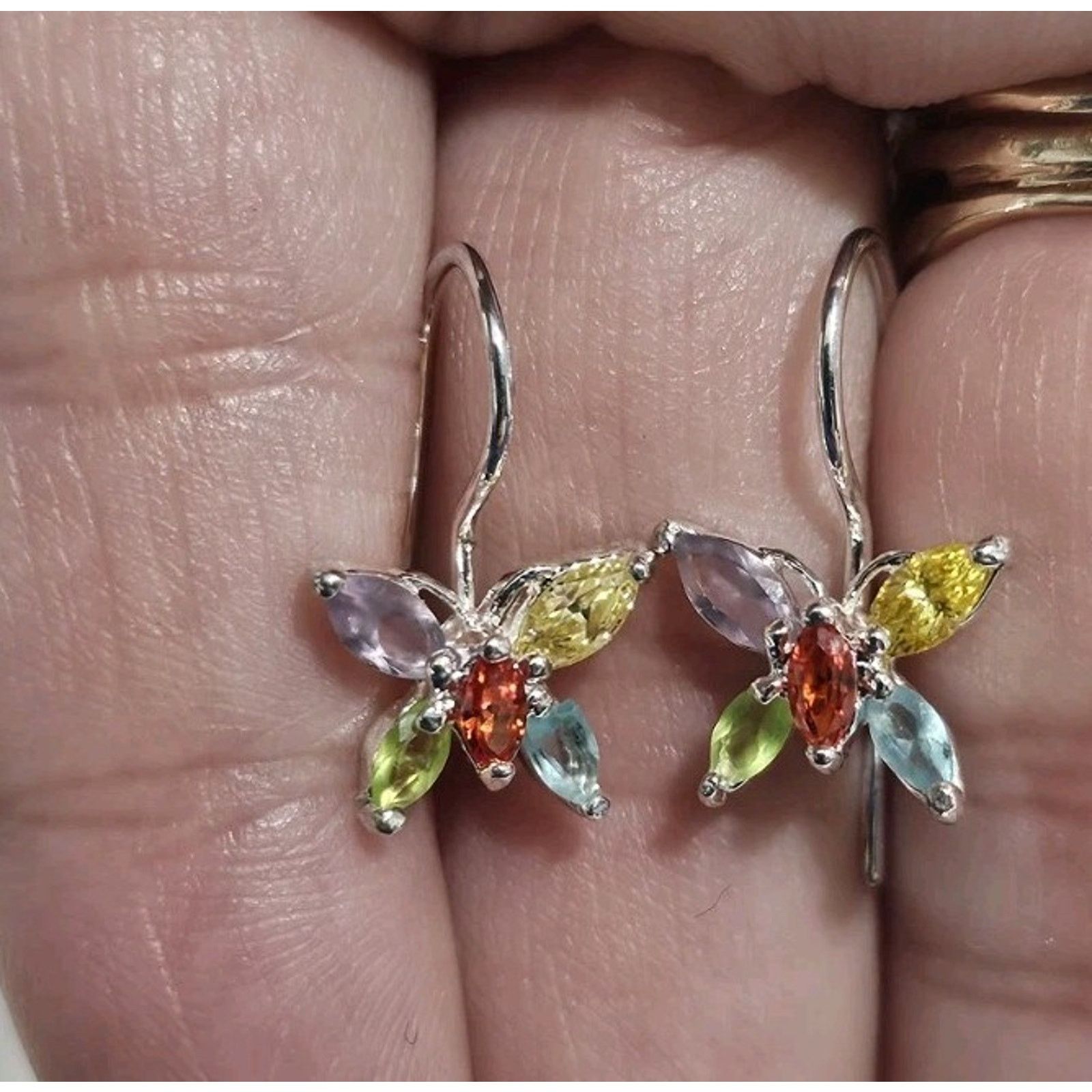Other Butterfly Sterling Silver Earrings Multi Marqui Stone Size ONE SIZE - 4 Thumbnail