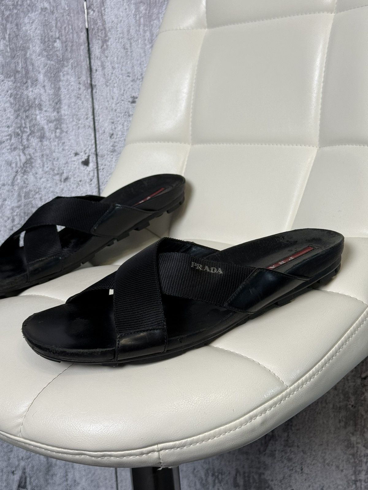 Prada Prada Sport Black Cross Strap Slide Men’s Sandals Metal Logo Size US 11.5 / EU 44-45 - 2 Thumbnail