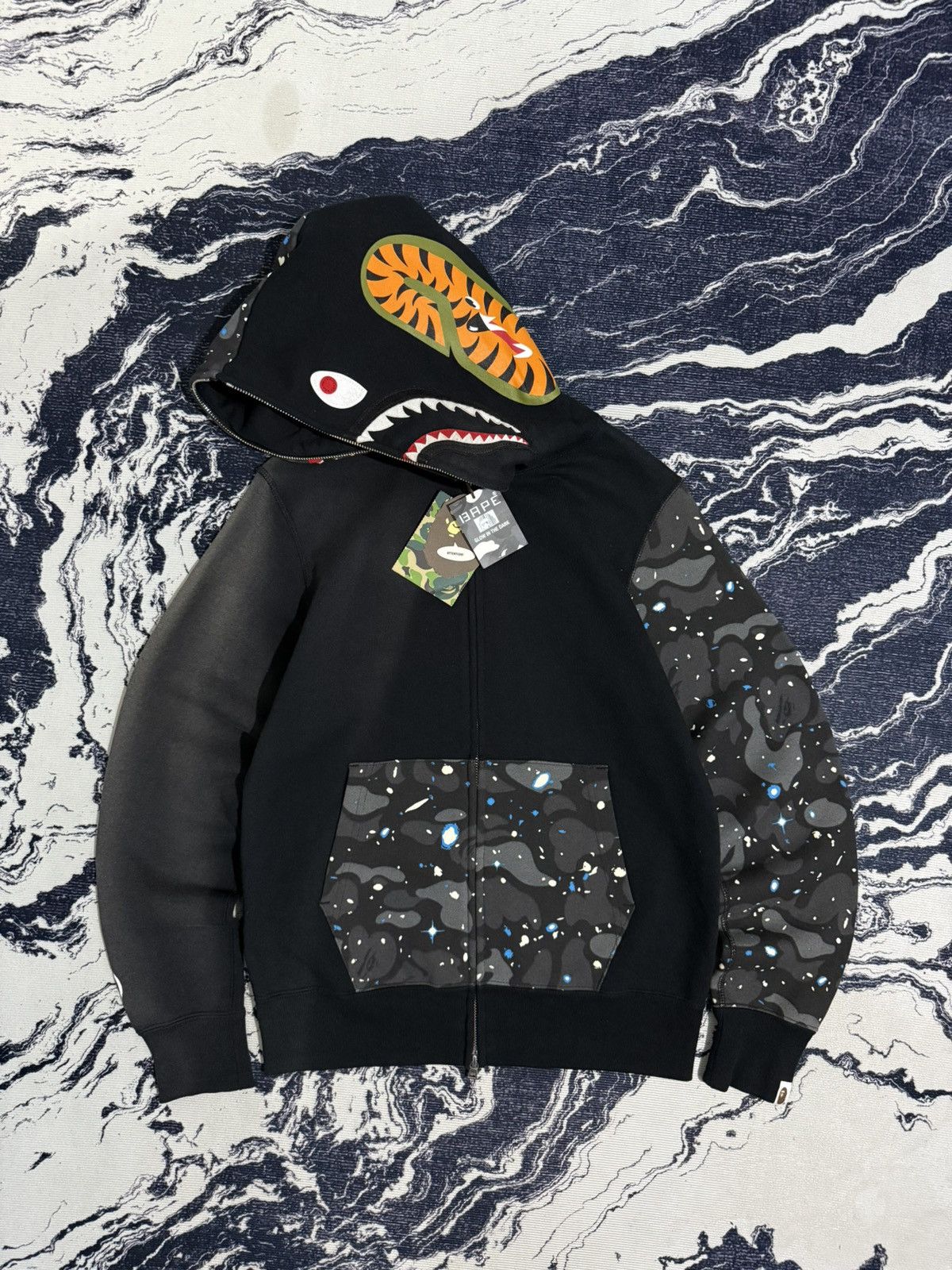 Sun faded bape space camo shark full zip hoodie