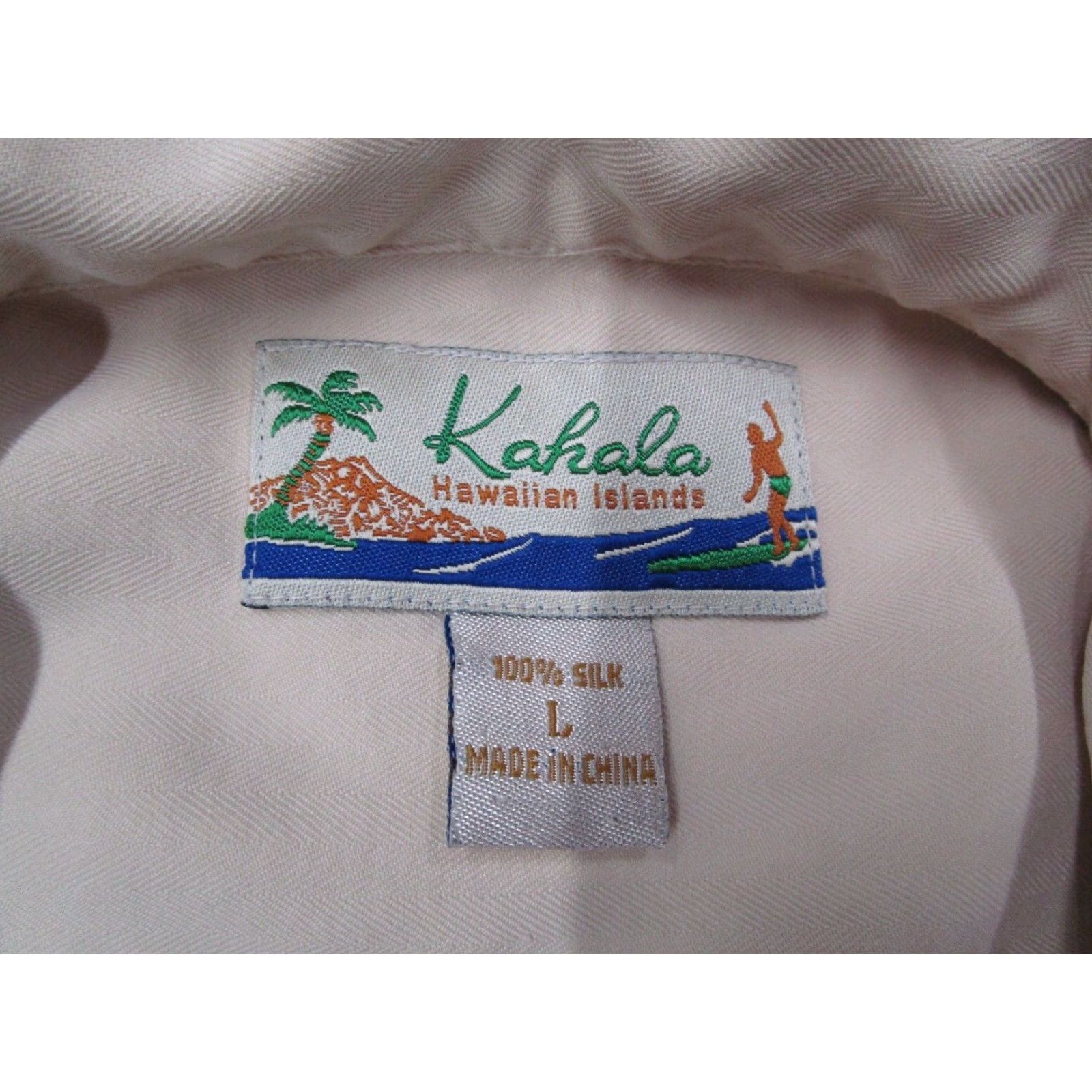 Paradise Kahala Mens Large Beige Silk Button Up Short Sleeve Hawaiian Shirt Paradise Golf Embroidered Tropical Beach Size US L / EU 52-54 / 3 - 3 Thumbnail