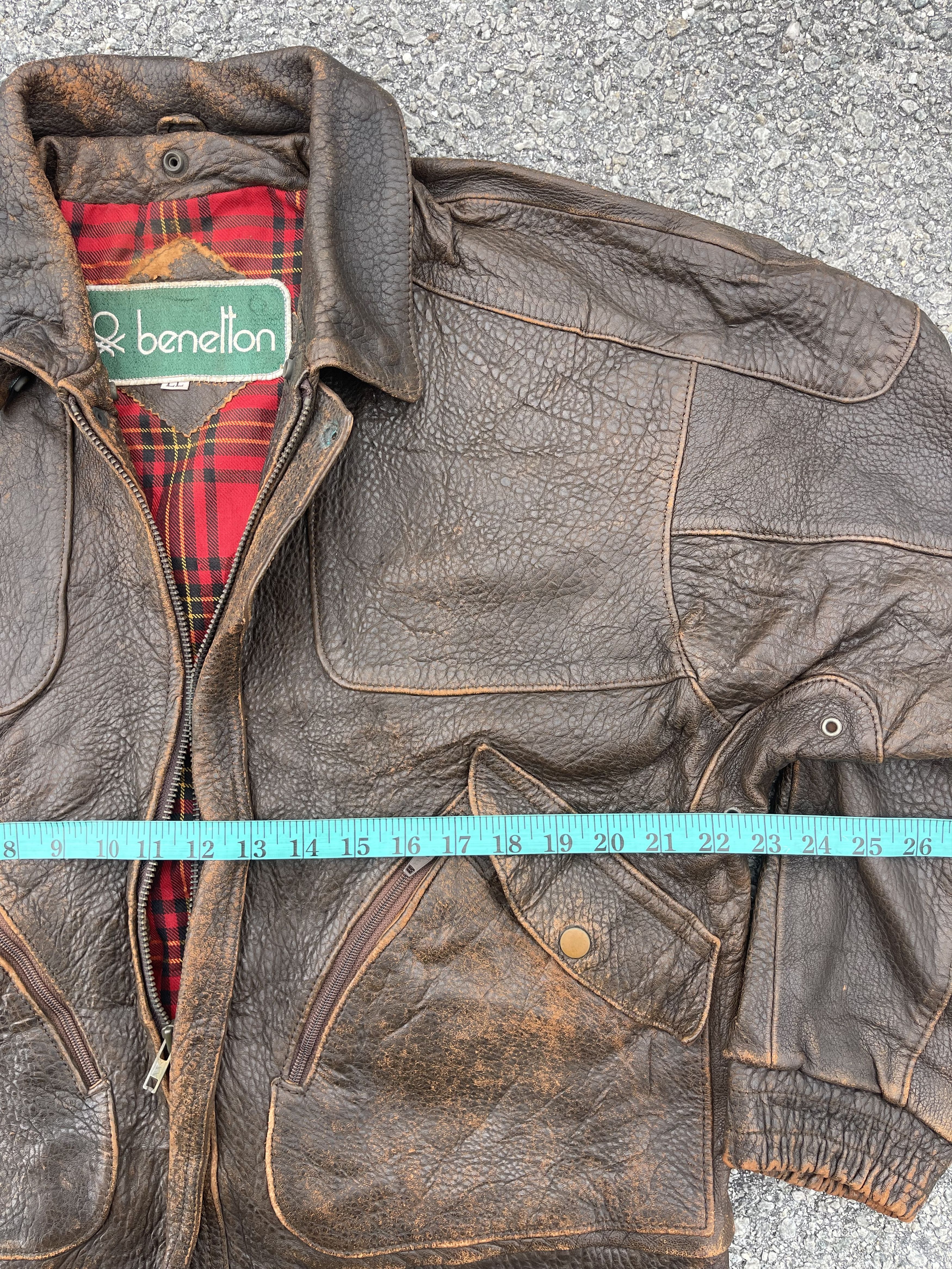 Benetton × United Colors Of Benetton Vtg Benetton Ultra Heavy Leather Jacket Size US XL / EU 56 / 4 - 7 Thumbnail
