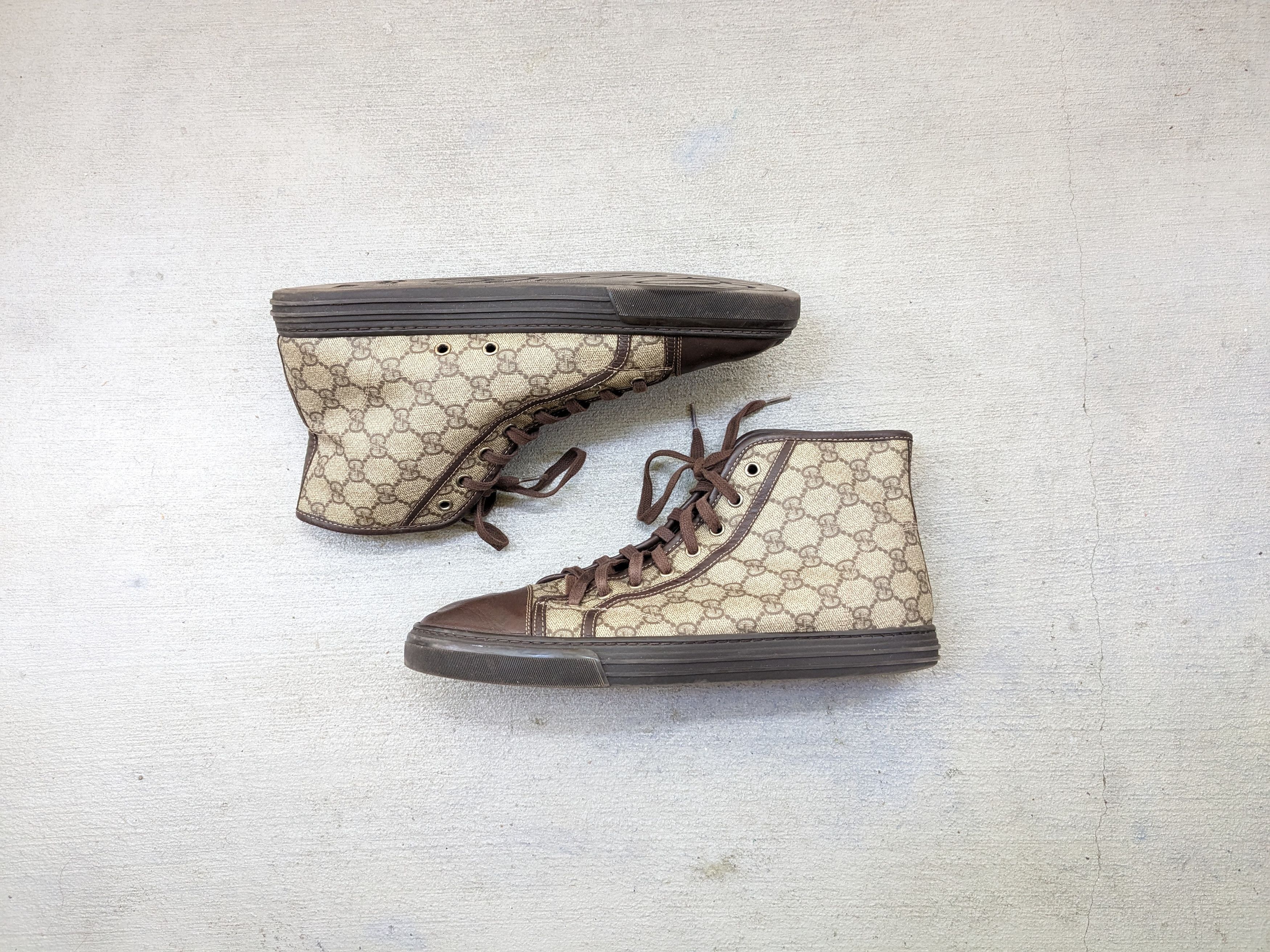 Gucci Gucci High Top Sneakers Brown Leather 10 Lace Up Canvas Size US 10 / EU 43 - 1 Thumbnail