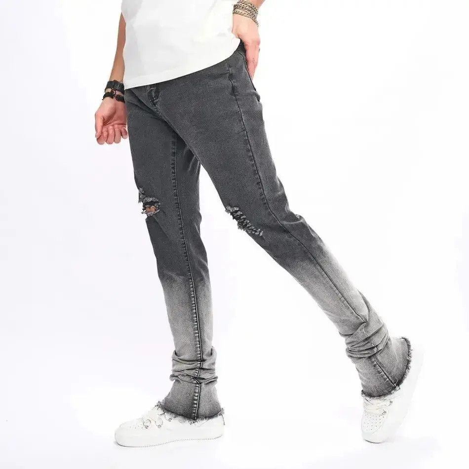 Japanese Brand Holes Slim Stretch Ripped Distressed Micro flared Denim Pant Size US 32 / EU 48 - 4 Thumbnail