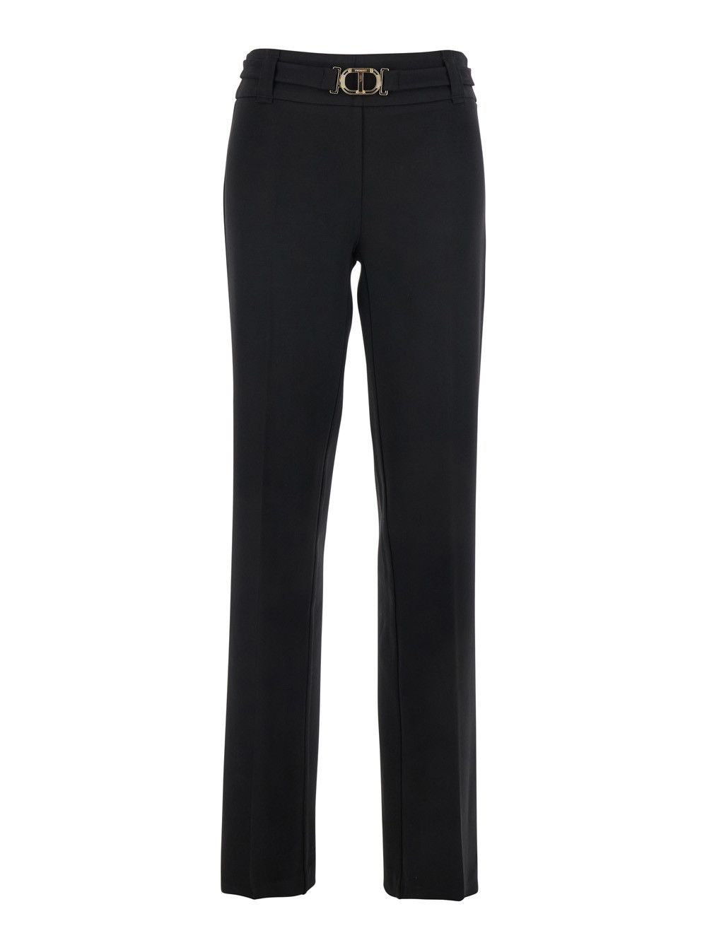 TWINSET Black Pants with Belt with Buckle and Belt Loops in Viscose Blend Stretch Woman Size 32" / US 10 / IT 46 - 1 Thumbnail