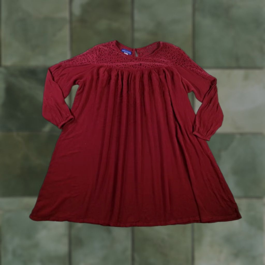 YOKE Simply Styled Dress Womens XL Burgundy Lace Yoke Long Sleeve Rayon Boho Flowy Size XL / US 12-14 / IT 48-50 - 1 Thumbnail