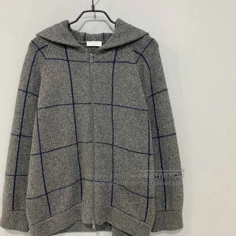 Brunello Cucinelli Gray Plaid Cashmere Zip Jacket. Size US XS / EU 42 / 0 - 3 Thumbnail