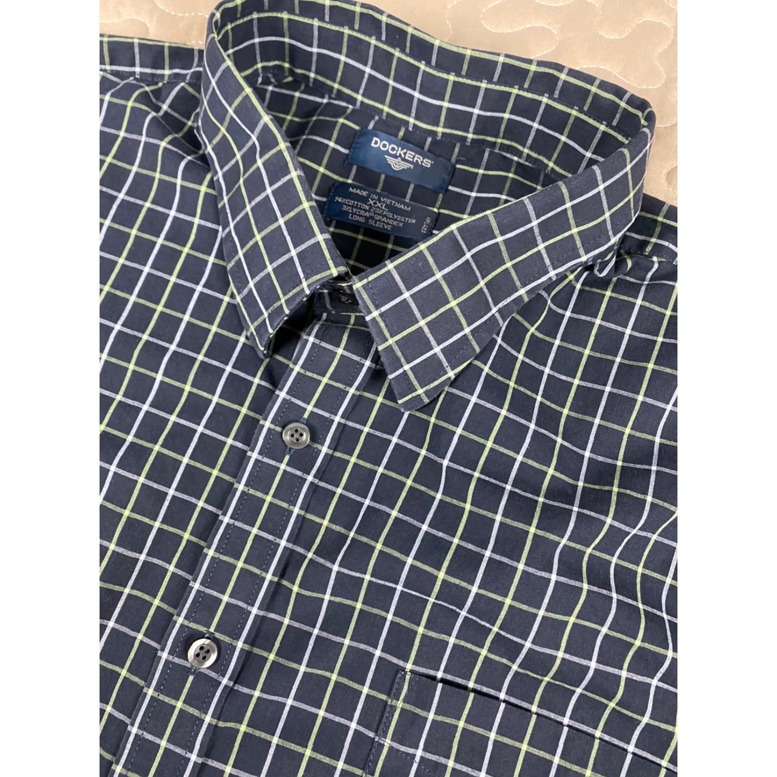 Dockers Dockers Mens Button-Up Dress Shirt Navy Blue Plaid 2XL XXL Regular Long Sleeve Casual Work Shirt Mens Size US XXL / EU 58 / 5 - 3 Thumbnail
