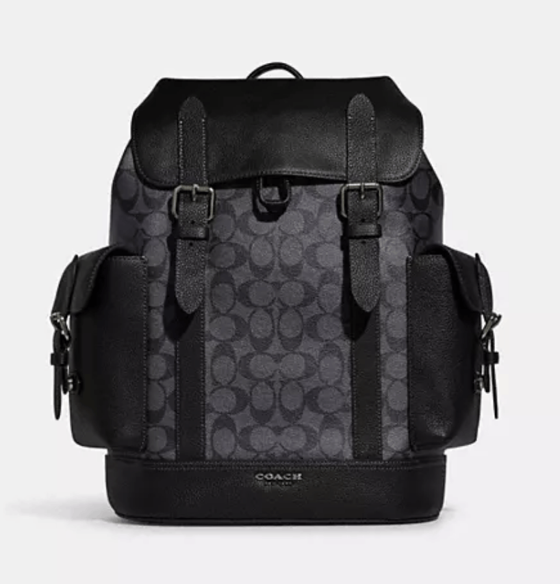 image of Coach Hudson Backpack In Signature Canvas in Black, Women's