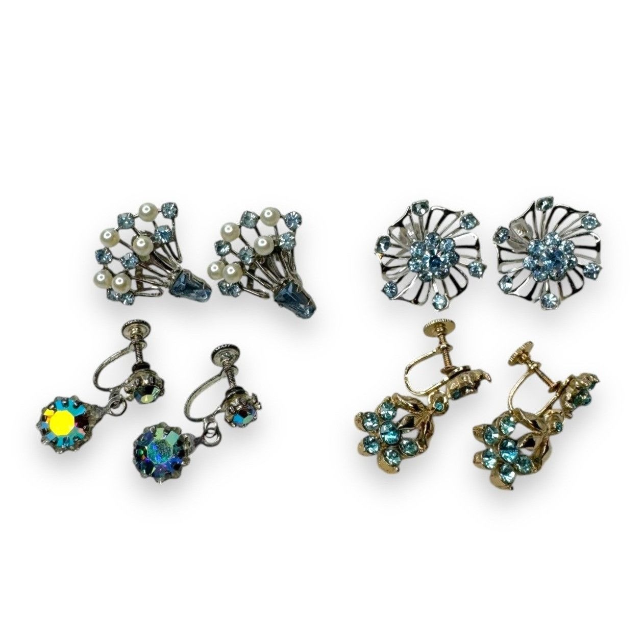 Vintage Vintage Blue Crystal Rhinestone & Faux Pearl Clip-On Earring Size ONE SIZE - 1 Thumbnail
