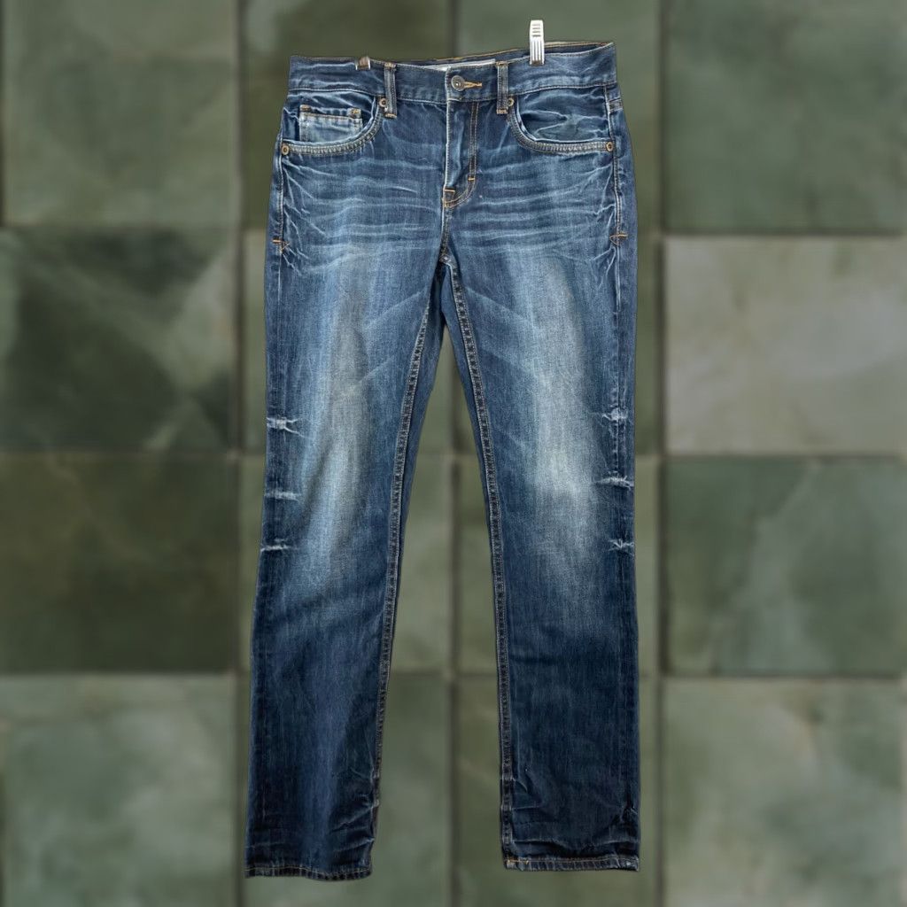 BKE BKE Jeans Mens 29R 5-Pocket Denim Slim Straight Inseam 32 Blue Cotton Blend Belt Buckle Bke Cowhide Logo Size US 29 - 1 Thumbnail