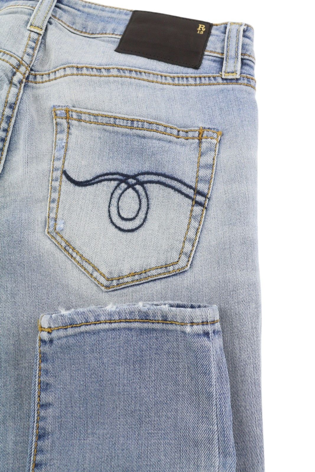 R13 ALISON CROP 24 Light Destroyed Faded Patches Distress 86480 Size 24" / US 00 / IT 34 - 5 Thumbnail