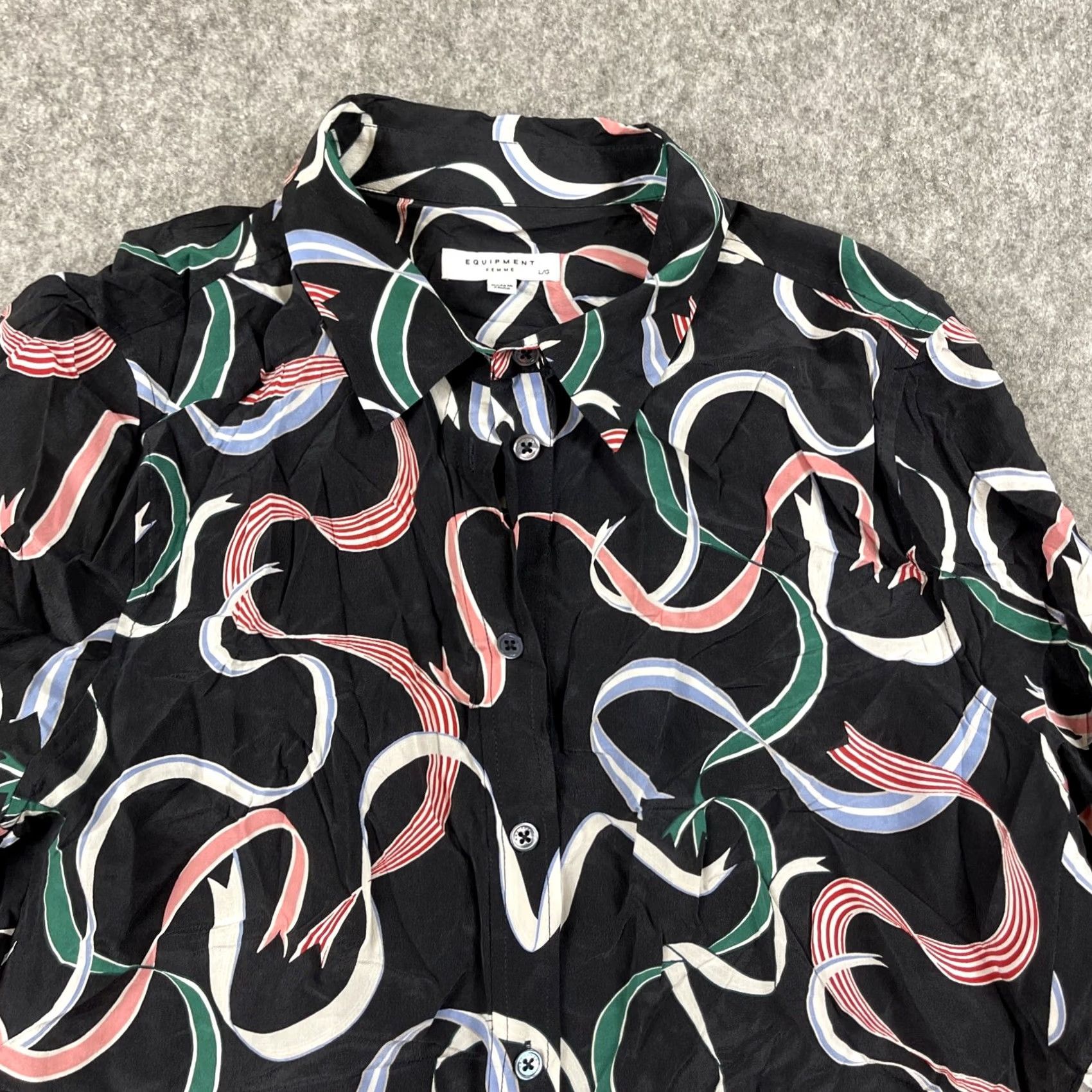 Equipment EQUIPMENT Silk Long Dress Women's L Black Multicolor Long Ribbon Banner Dress Shirt Navy Size L / US 10 / IT 46 - 2 Thumbnail