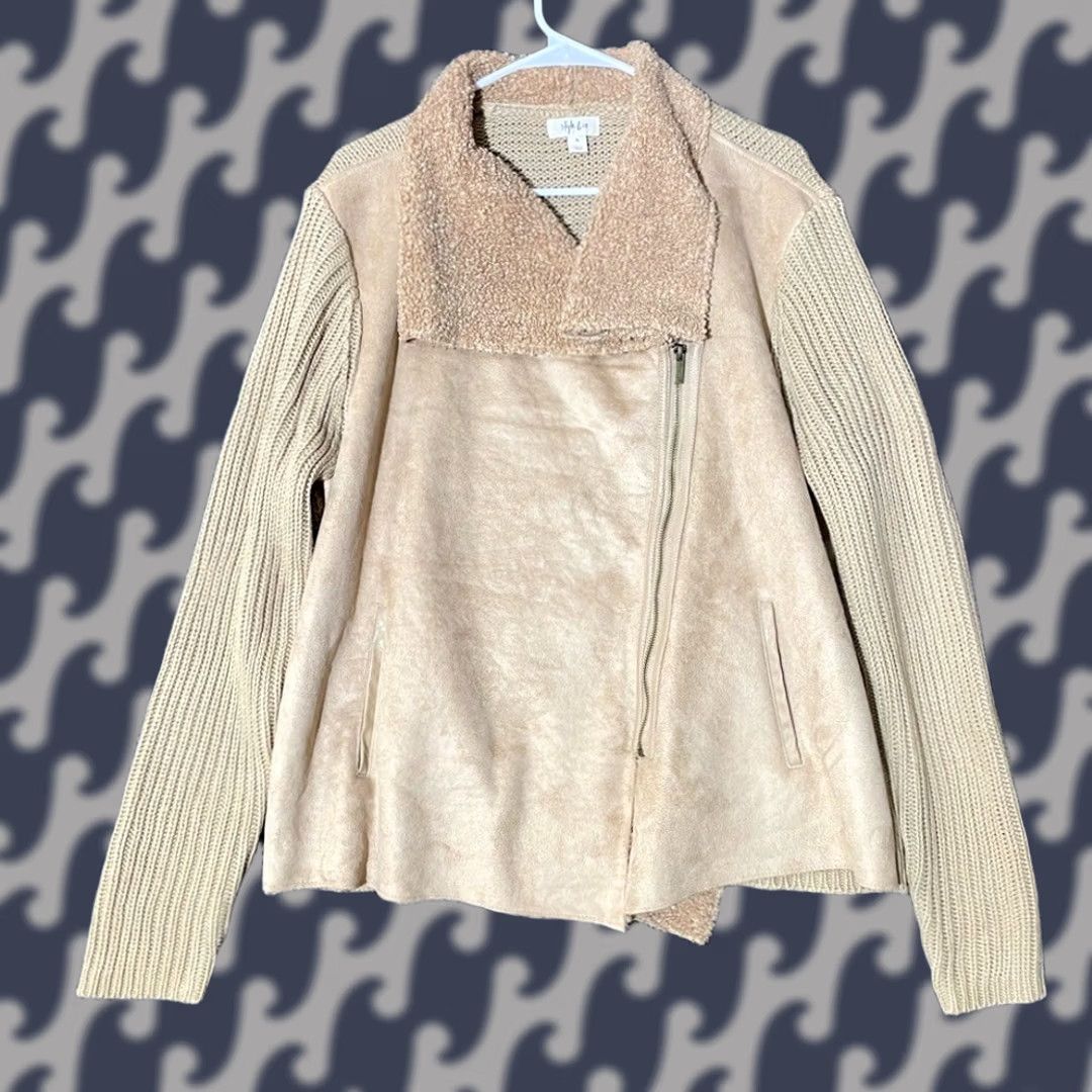 Vintage VINTAGE Style & Co Asymmetrical Zip Up Brown Knitted Sweater Women's XL Beige Full Zip Women XL Size XL / US 12-14 / IT 48-50 - 1 Thumbnail