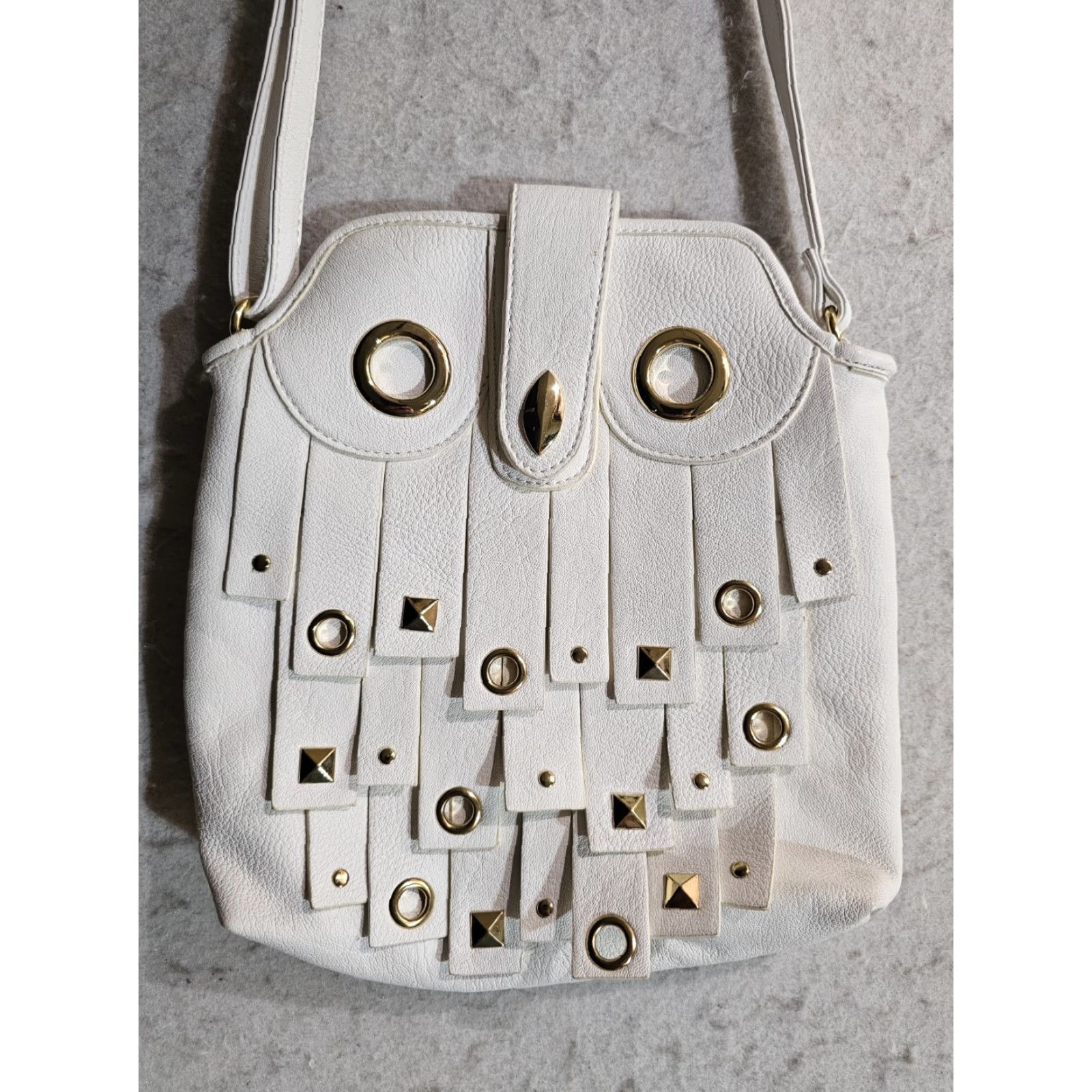 Vintage VINTAGE Rara Avis by Iris Apfel Handbag Owl Purse White With Gold Accents Beaded Faux Leather Womens M Bag Size ONE SIZE - 7 Thumbnail