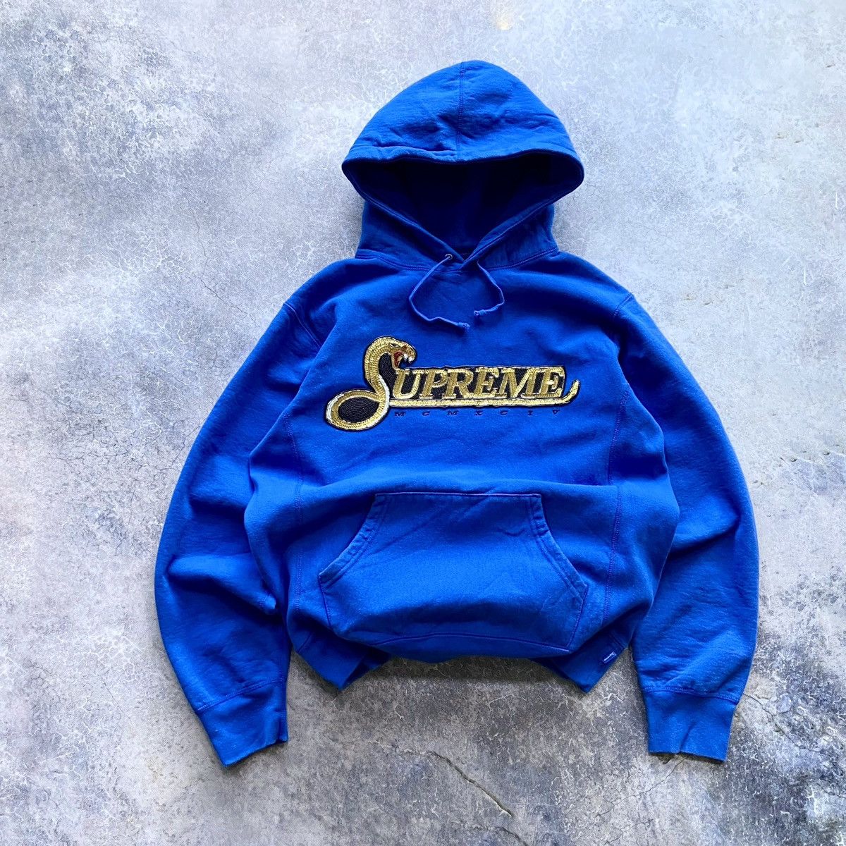image of Fw19 Supreme Sequin Viper Snake Hoodie Y2K Rhinestones in Blue, Men's (Size Large)