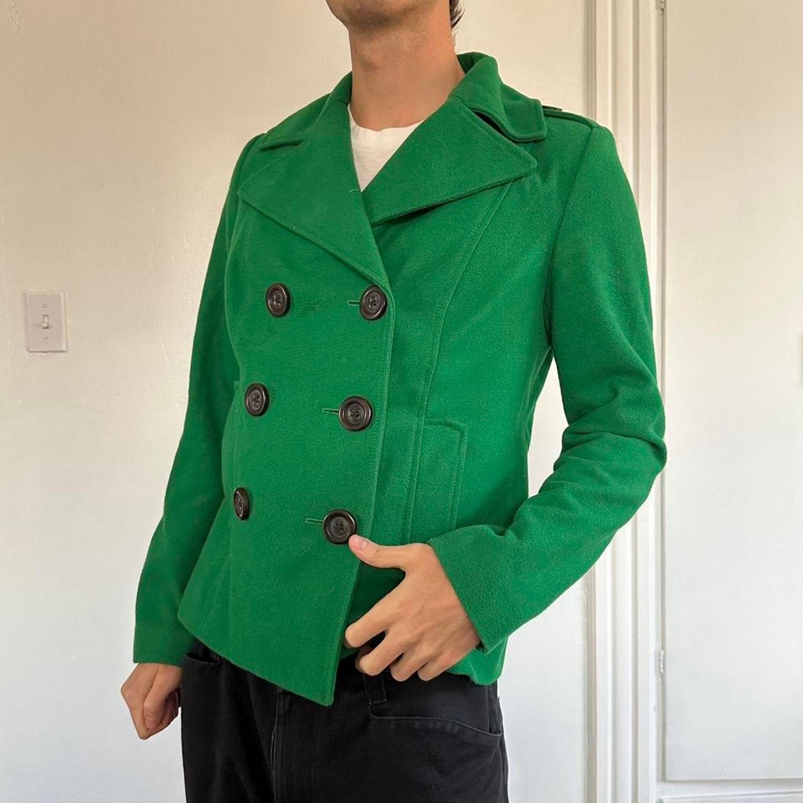 Old Navy Vintage Y2K Old Navy Green Wool Cropped Button Peacoat Size M / US 6-8 / IT 42-44 - 8 Thumbnail
