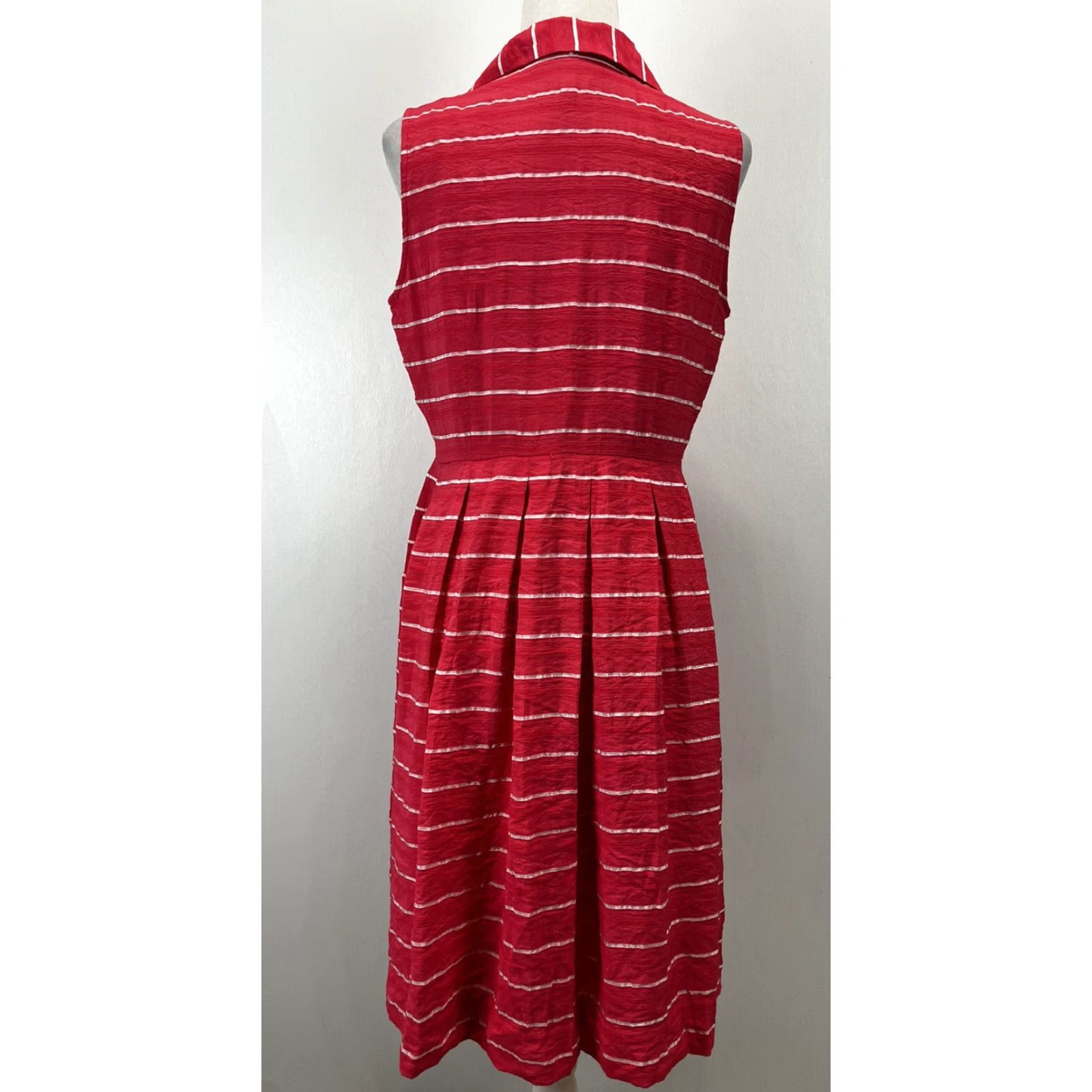 Talbots VINTAGE Talbots Midi Dress 10 Pink Striped Sleeveless Fit & Flare Shirt Womens Size L / US 10 / IT 46 - 3 Thumbnail