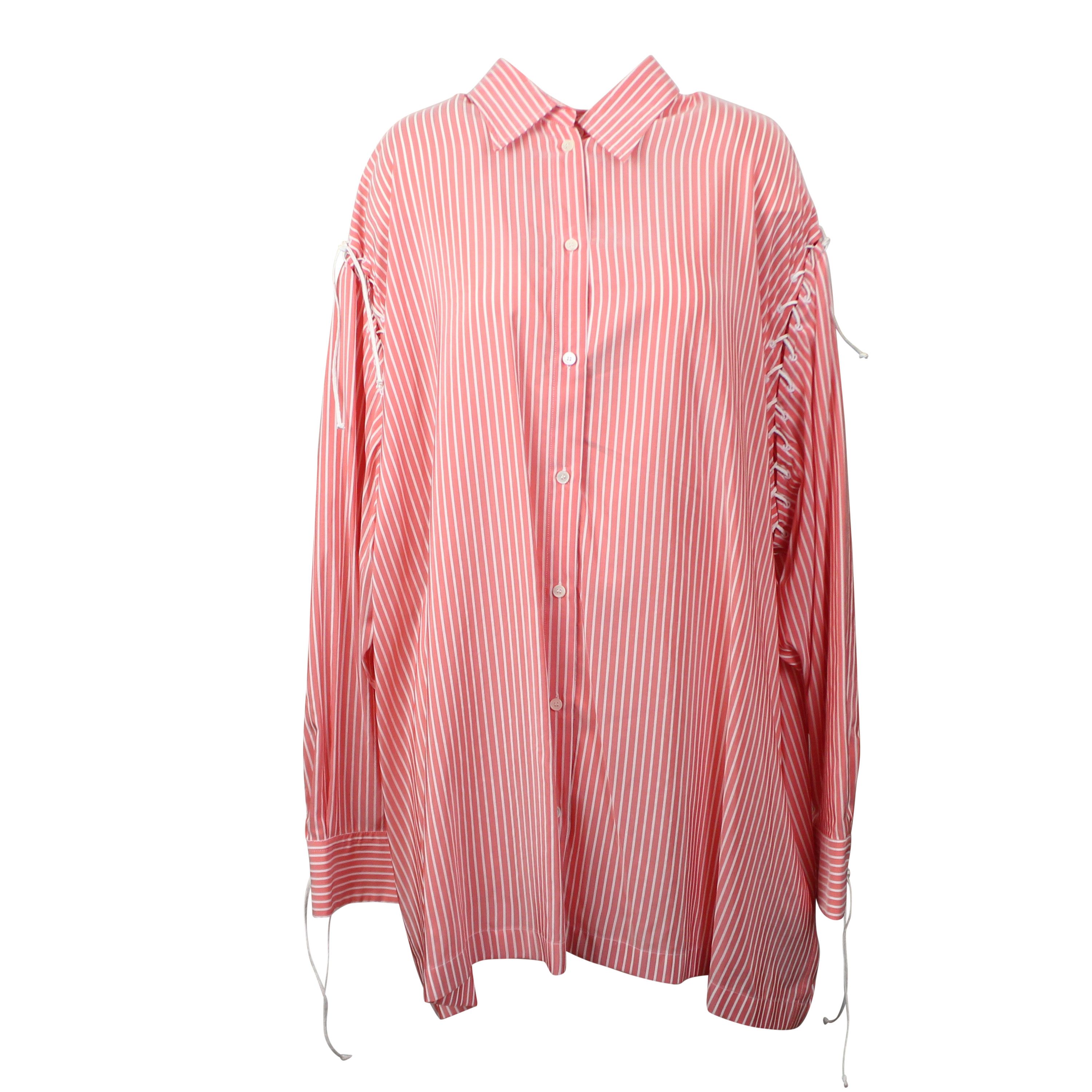 image of Unravel Project Pink Lace Up Long Sleeve Shirt Dress Size 4/40, Women's