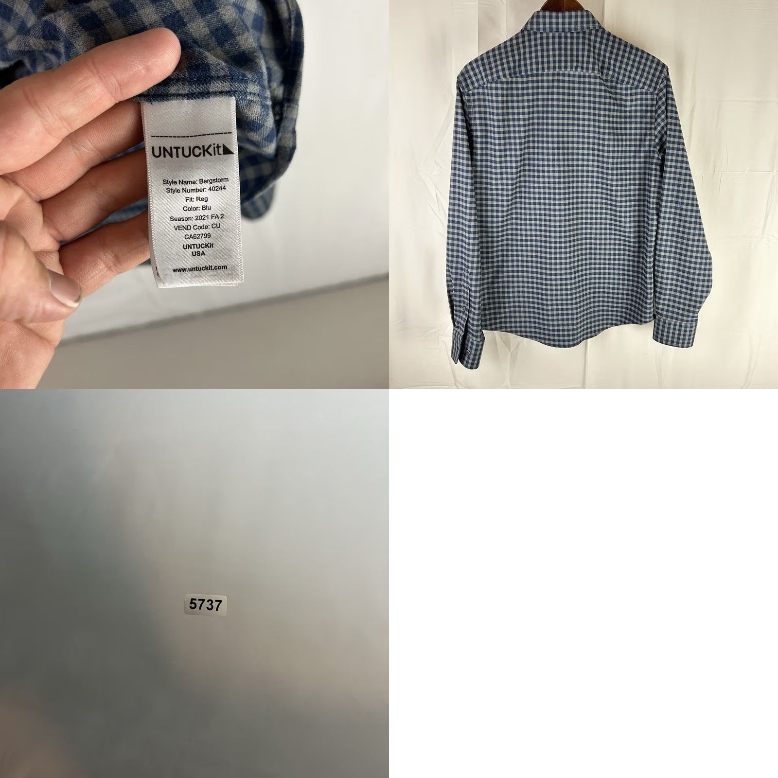 UNTUCKit UNTUCKit Bergstrom Button Down Shirt Mens Medium Multicolor Blue Gray Gingham Long Sleeve Button-Up Casual, Preppy, All Seasons Mens Regular Size US M / EU 48-50 / 2 - 8 Thumbnail